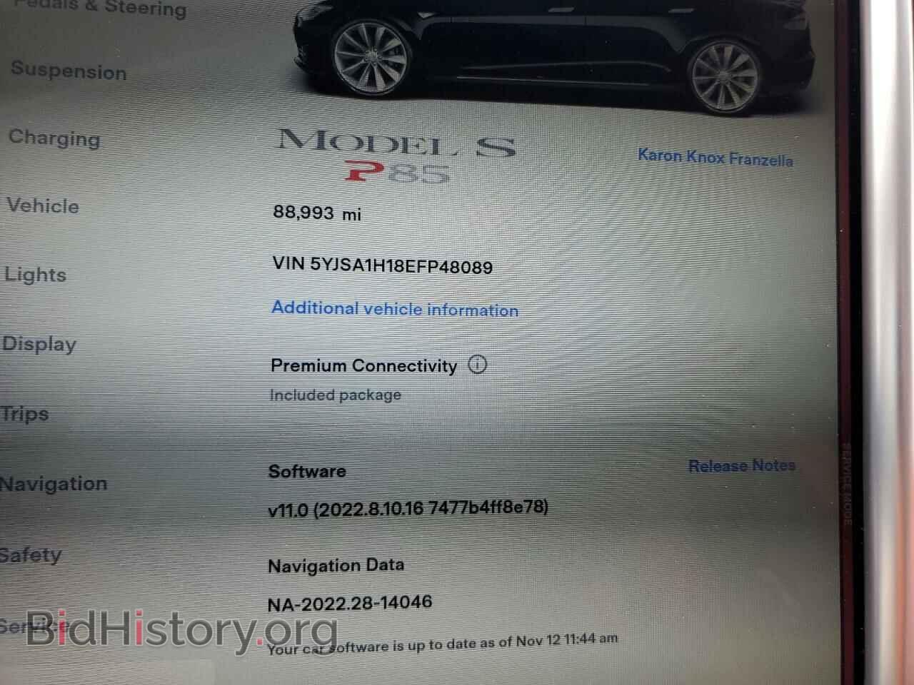 2014 TESLA MODEL S - VIN: 5YJSA1H18EFP48089 - Фото 9