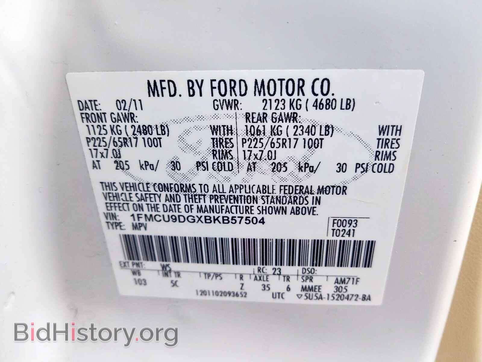 2011 FORD ESCAPE - VIN: 1FMCU9DGXBKB57504 - Фото 10