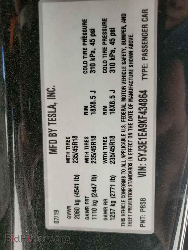 2019 TESLA MODEL 3 - VIN: 5YJ3E1EA9KF434864 - Photo 10