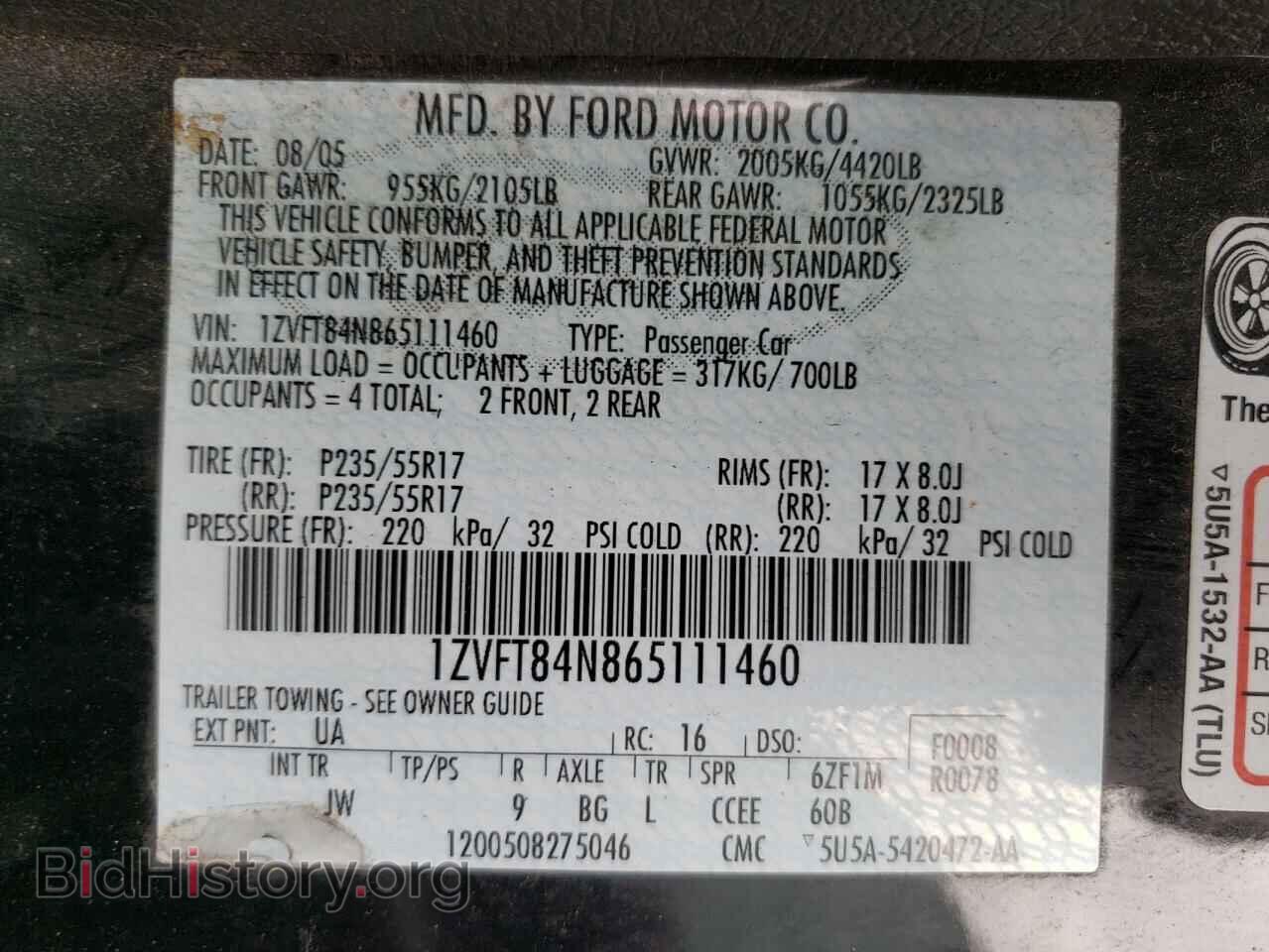 2006 FORD MUSTANG - VIN: 1ZVFT84N865111460 - Фото 10