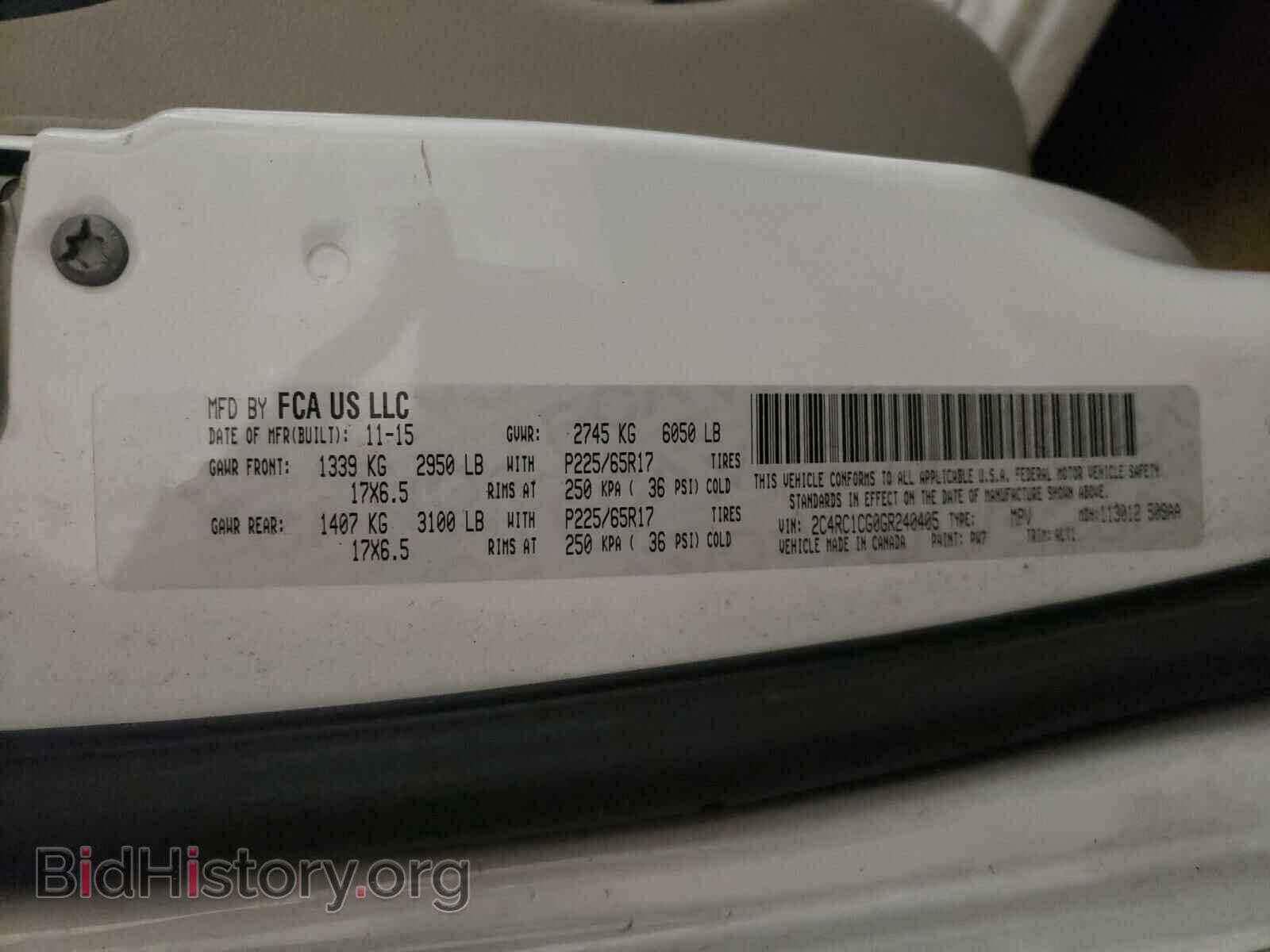 2016 CHRYSLER MINIVAN - VIN: 2C4RC1CG0GR240405 - Photo 10