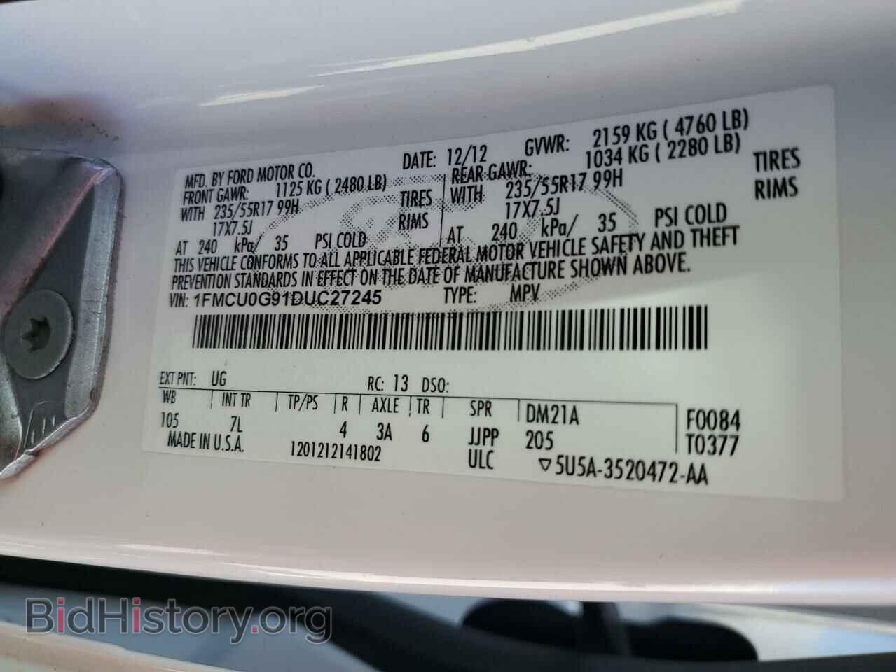 2013 FORD ESCAPE - VIN: 1FMCU0G91DUC27245 - Фото 10