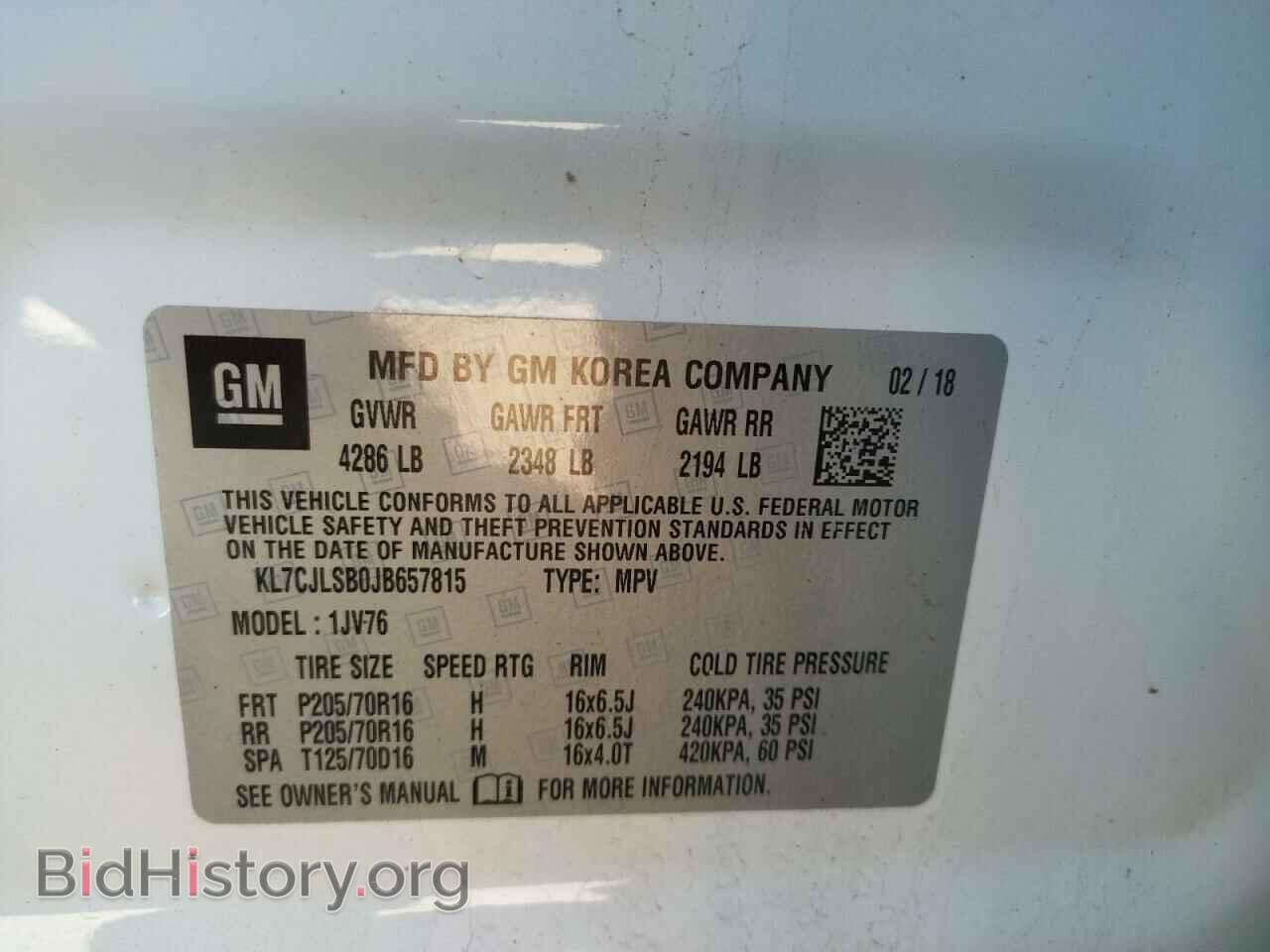 2018 CHEVROLET TRAX - VIN: KL7CJLSB0JB657815 - Фото 10