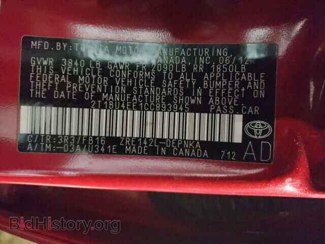 2012 TOYOTA COROLLA - VIN: 2T1BU4EE1CC893945 - Фото 10