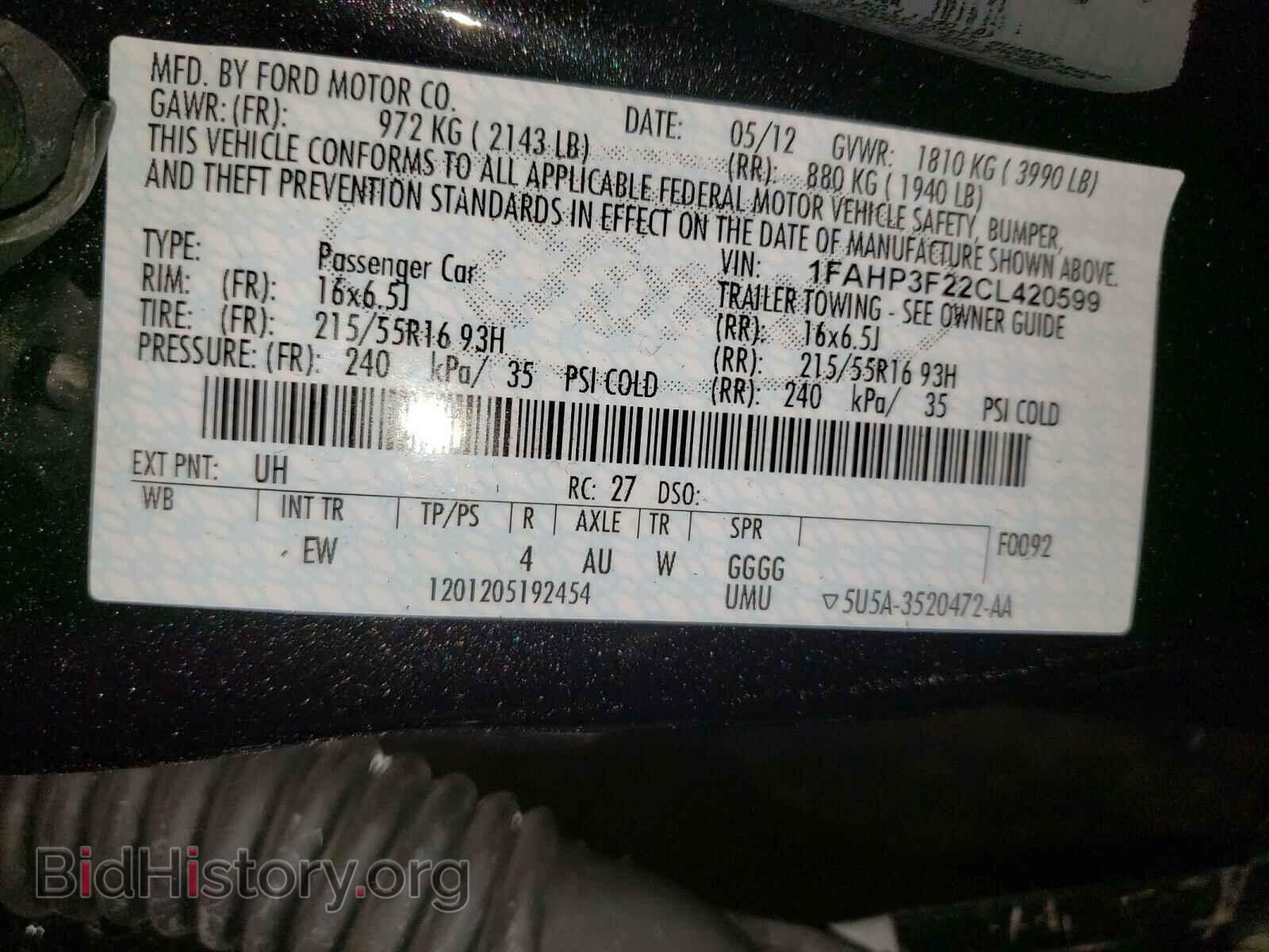 2012 FORD FOCUS - VIN: 1FAHP3F22CL420599 - Фото 10