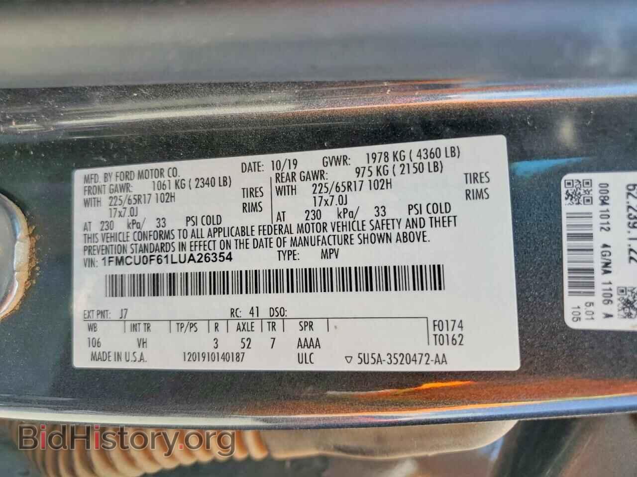 2020 FORD ESCAPE - VIN: 1FMCU0F61LUA26354 - Photo 12