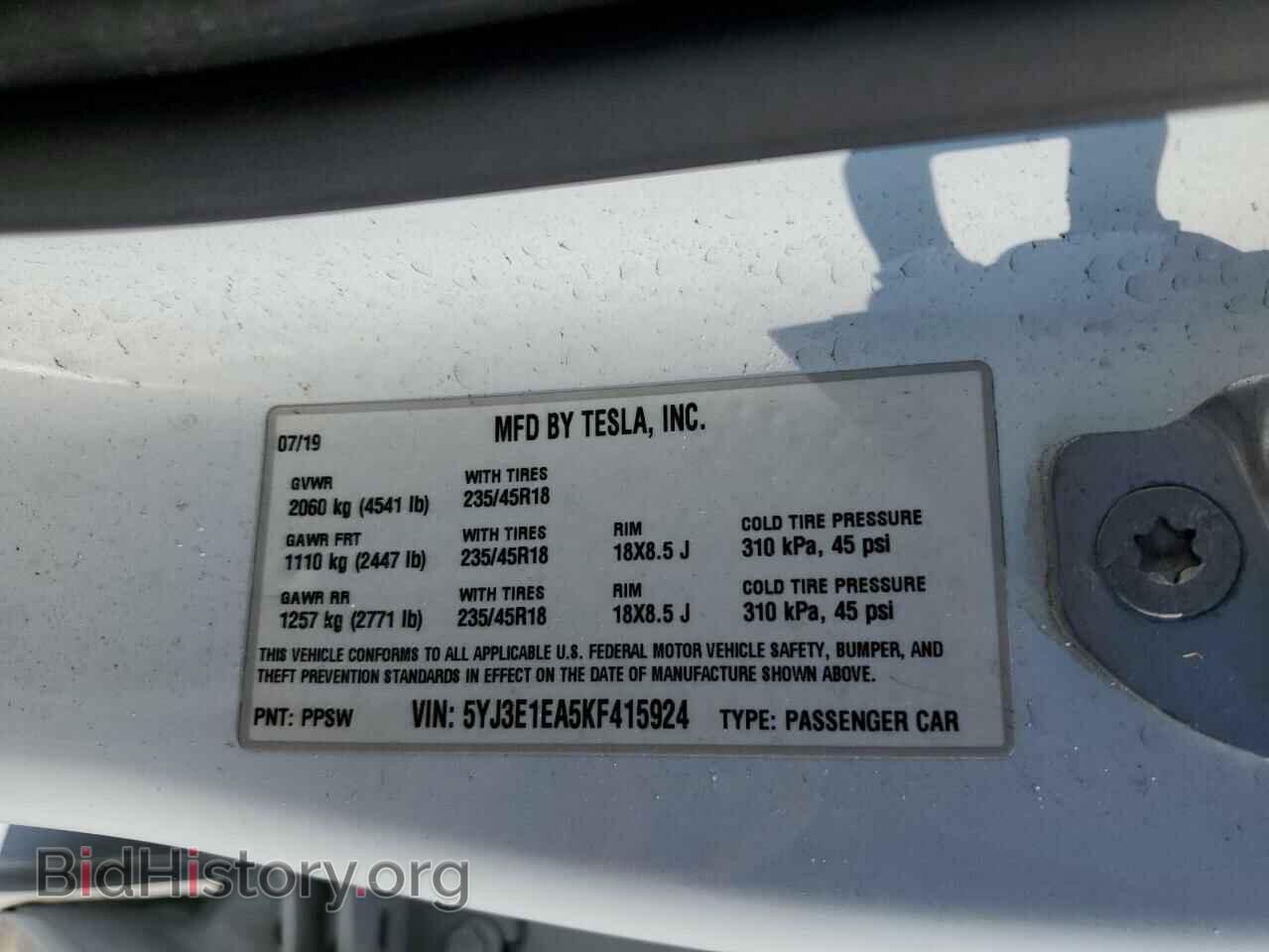 2019 TESLA MODEL 3 - VIN: 5YJ3E1EA5KF415924 - Photo 10