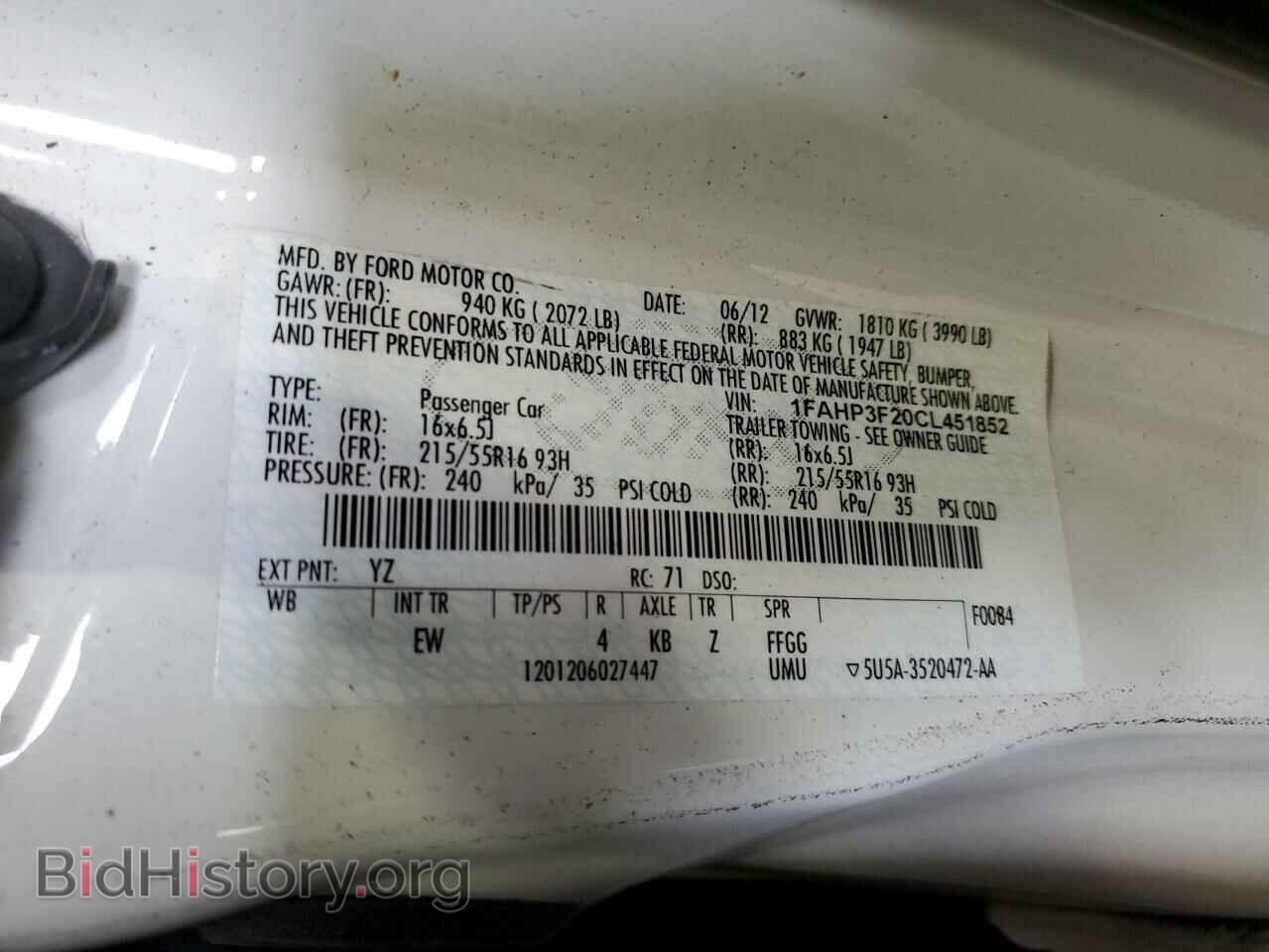 2012 FORD FOCUS - VIN: 1FAHP3F20CL451852 - Фото 12