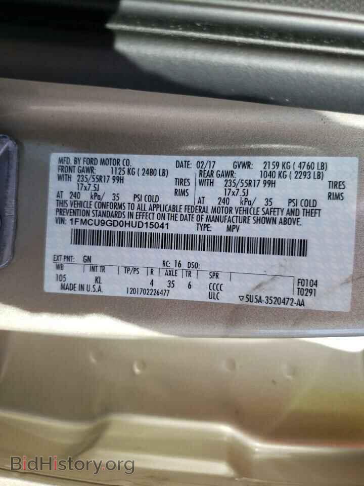2017 FORD ESCAPE - VIN: 1FMCU9GD0HUD15041 - Photo 10