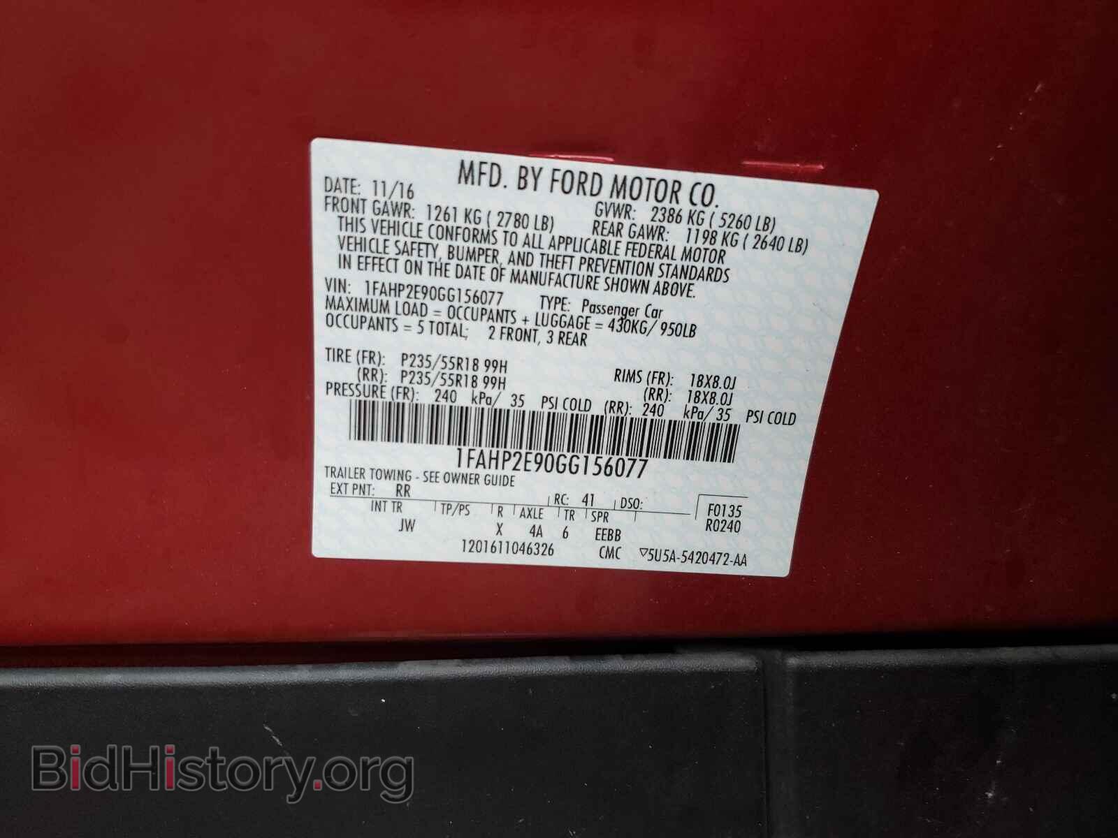 2016 FORD TAURUS - VIN: 1FAHP2E90GG156077 - Фото 10