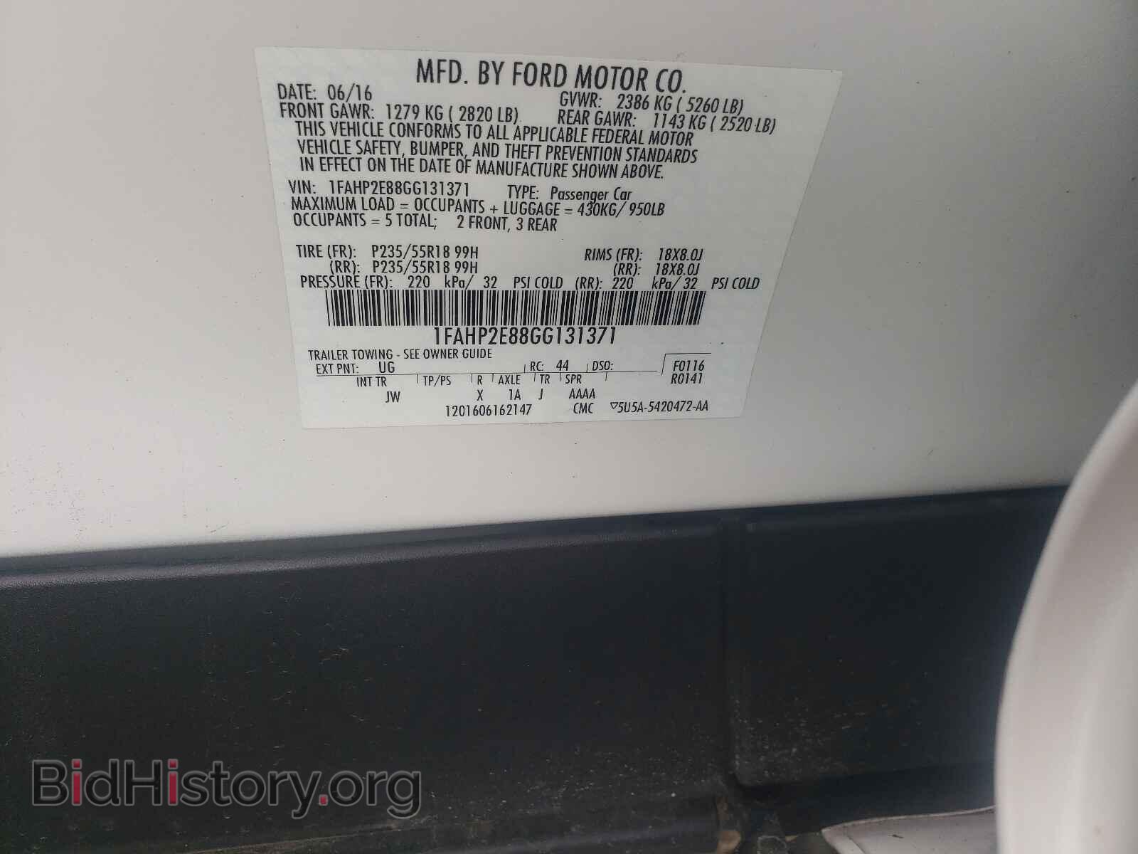 2016 FORD TAURUS - VIN: 1FAHP2E88GG131371 - Фото 10