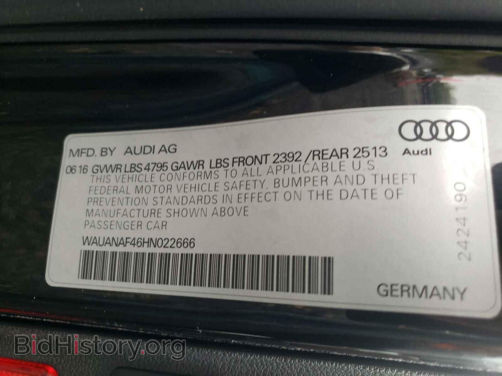 2017 AUDI A4 - VIN: WAUANAF46HN022666 - Фото 10