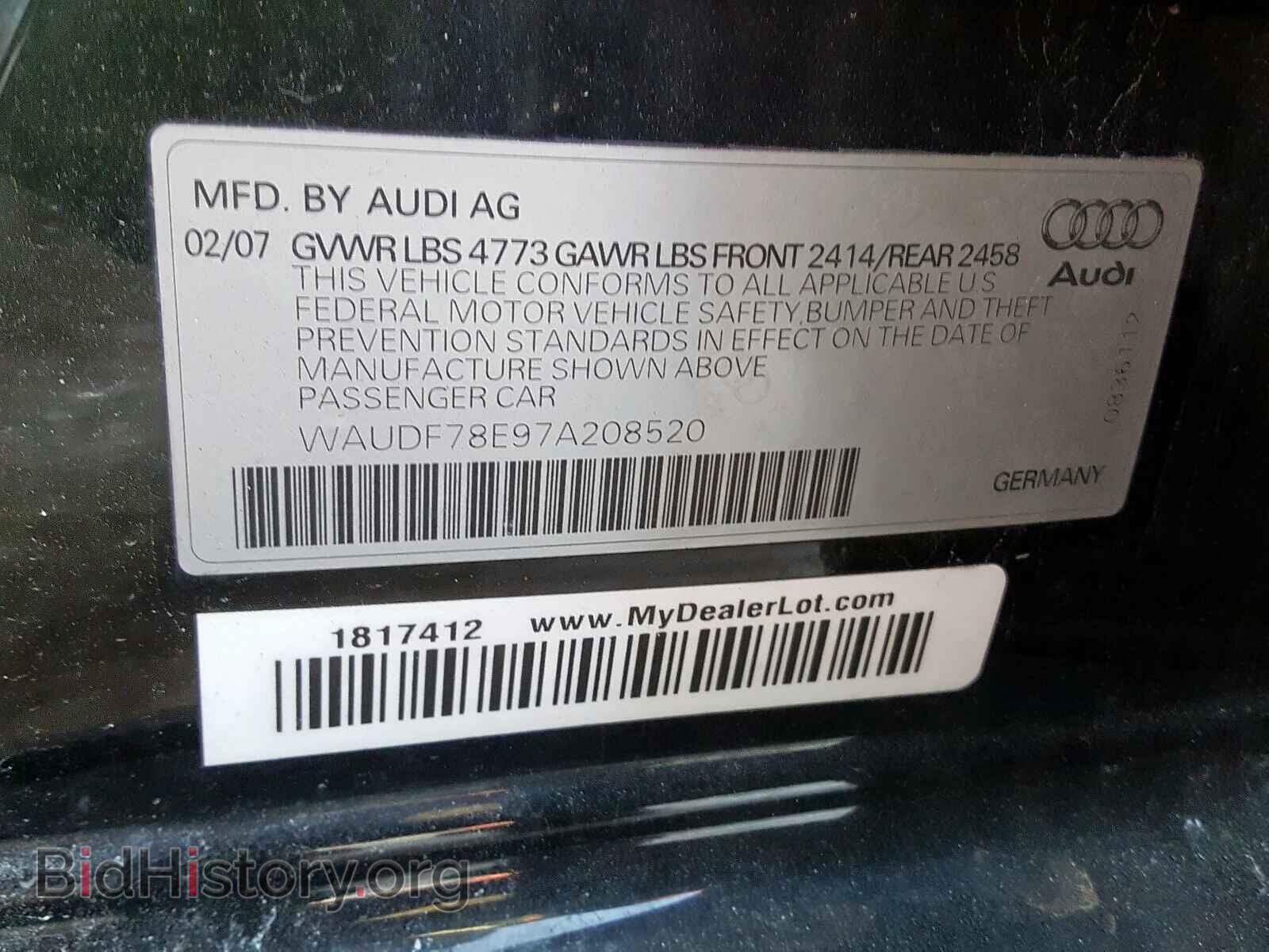 2007 AUDI A4 - VIN: WAUDF78E97A208520 - Фото 10