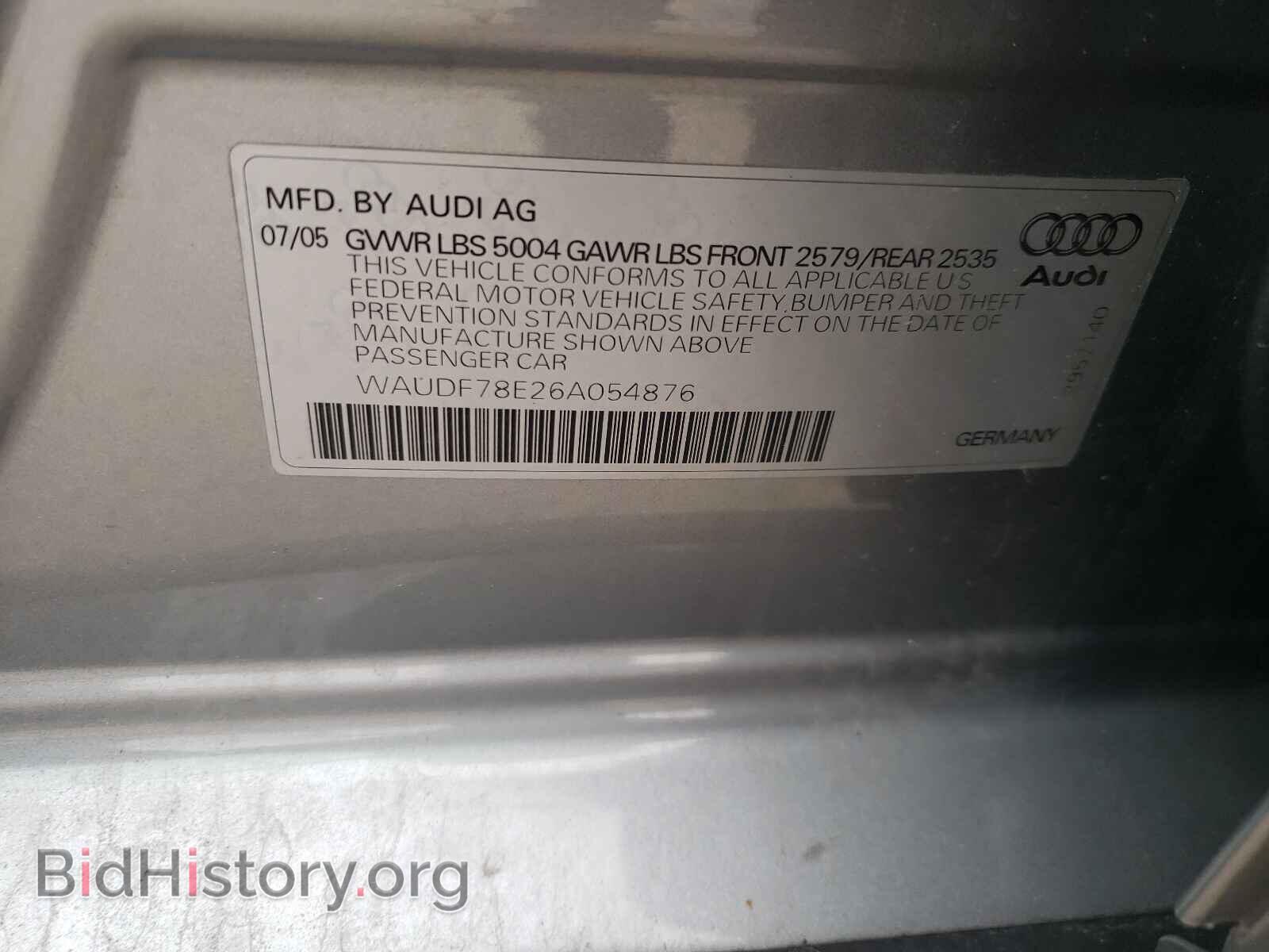 2006 AUDI A4 - VIN: WAUDF78E26A054876 - Фото 10