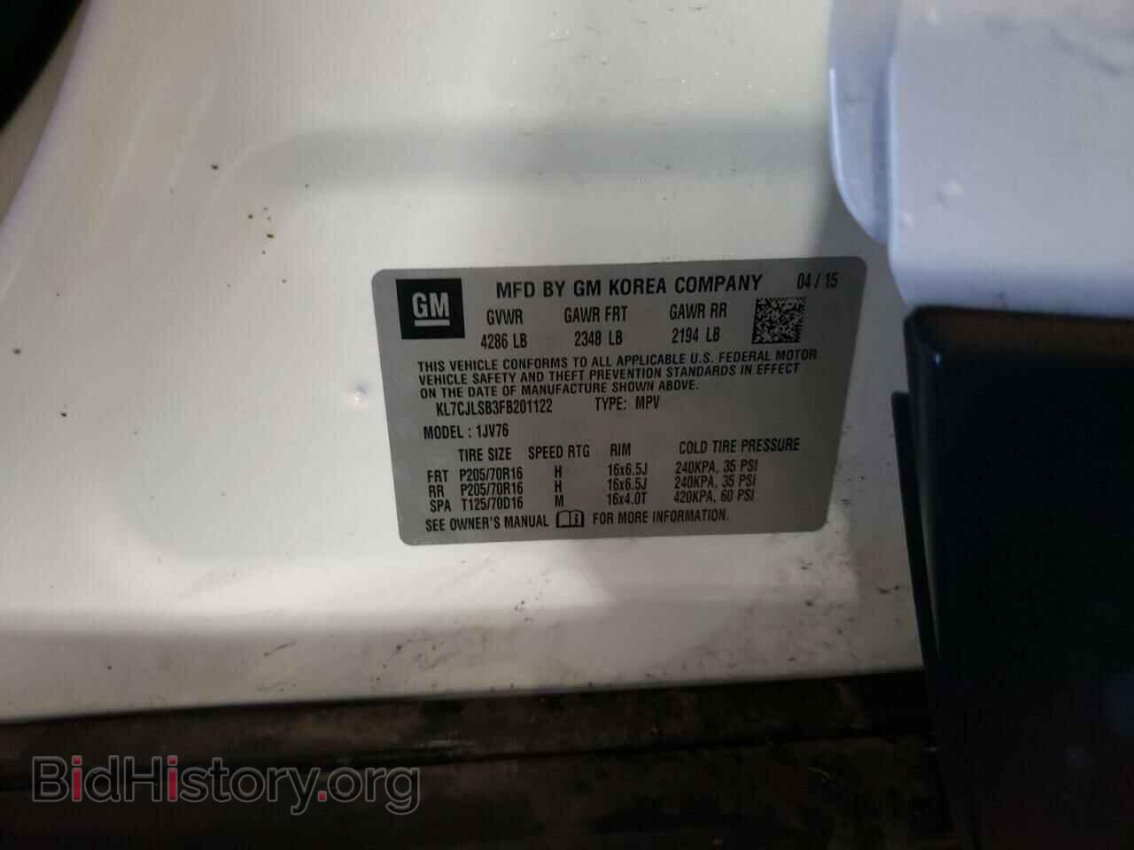 2015 CHEVROLET TRAX - VIN: KL7CJLSB3FB201122 - Фото 10