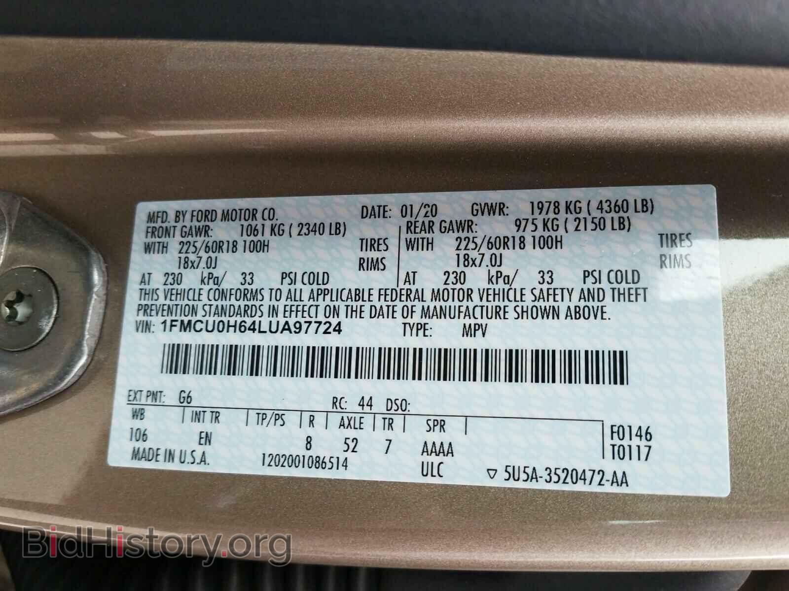 2020 FORD ESCAPE - VIN: 1FMCU0H64LUA97724 - Photo 10