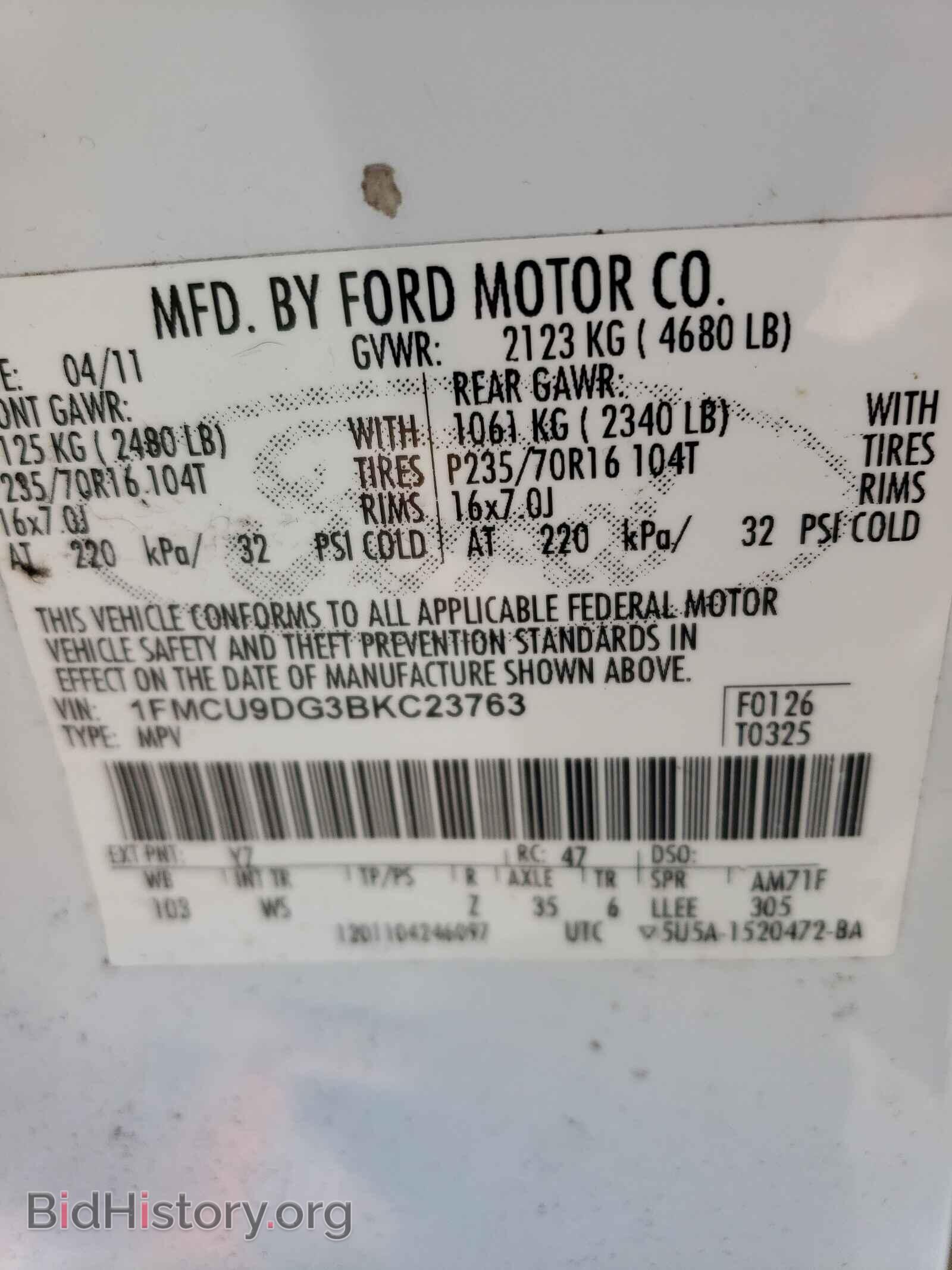 2011 FORD ESCAPE - VIN: 1FMCU9DG3BKC23763 - Фото 10