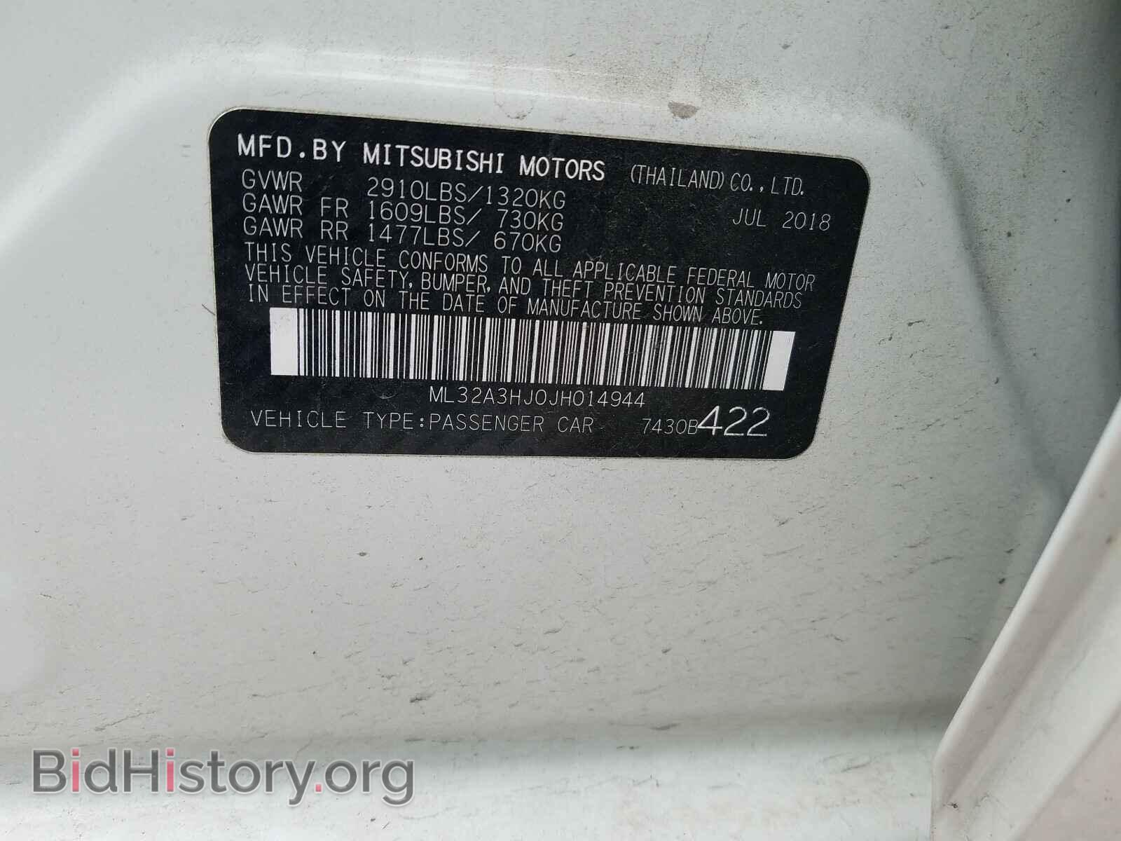 2018 MITSUBISHI MIRAGE - VIN: ML32A3HJ0JH014944 - Фото 10