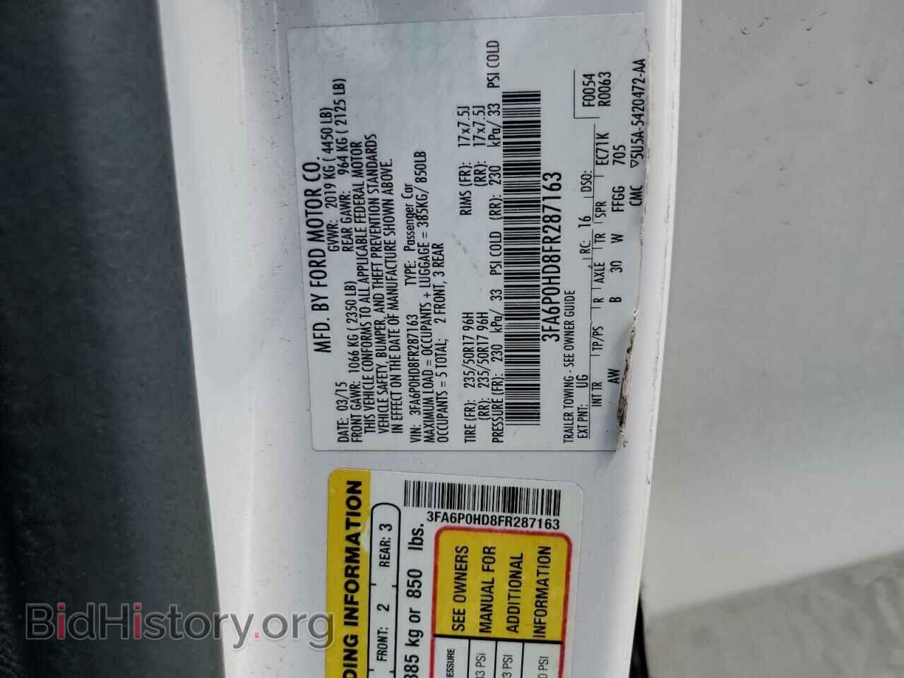 2015 FORD FUSION - VIN: 3FA6P0HD8FR287163 - Фото 12