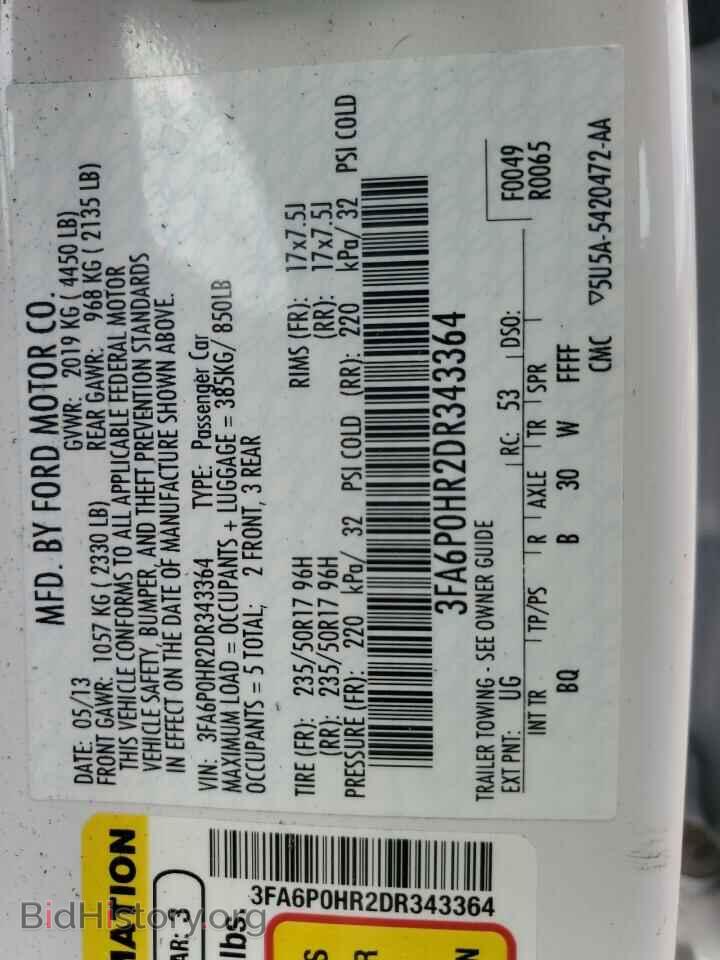 2013 FORD FUSION - VIN: 3FA6P0HR2DR343364 - Фото 13