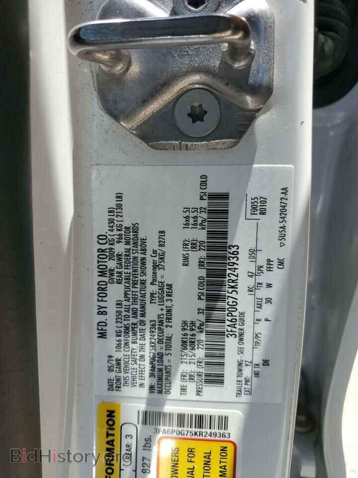 2019 FORD FUSION - VIN: 3FA6P0G75KR249363 - Фото 12