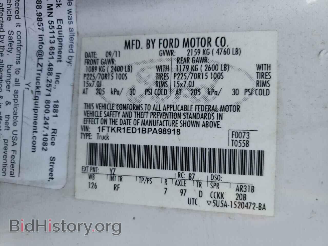 2011 FORD RANGER - VIN: 1FTKR1ED1BPA98918 - Фото 10