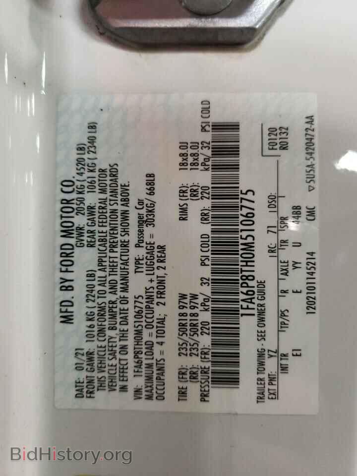 2021 FORD ALL Models - VIN: 1FA6P8TH0M5106775 - Фото 12