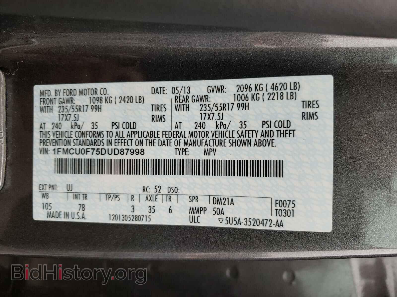 2013 FORD ESCAPE - VIN: 1FMCU0F75DUD87998 - Photo 10