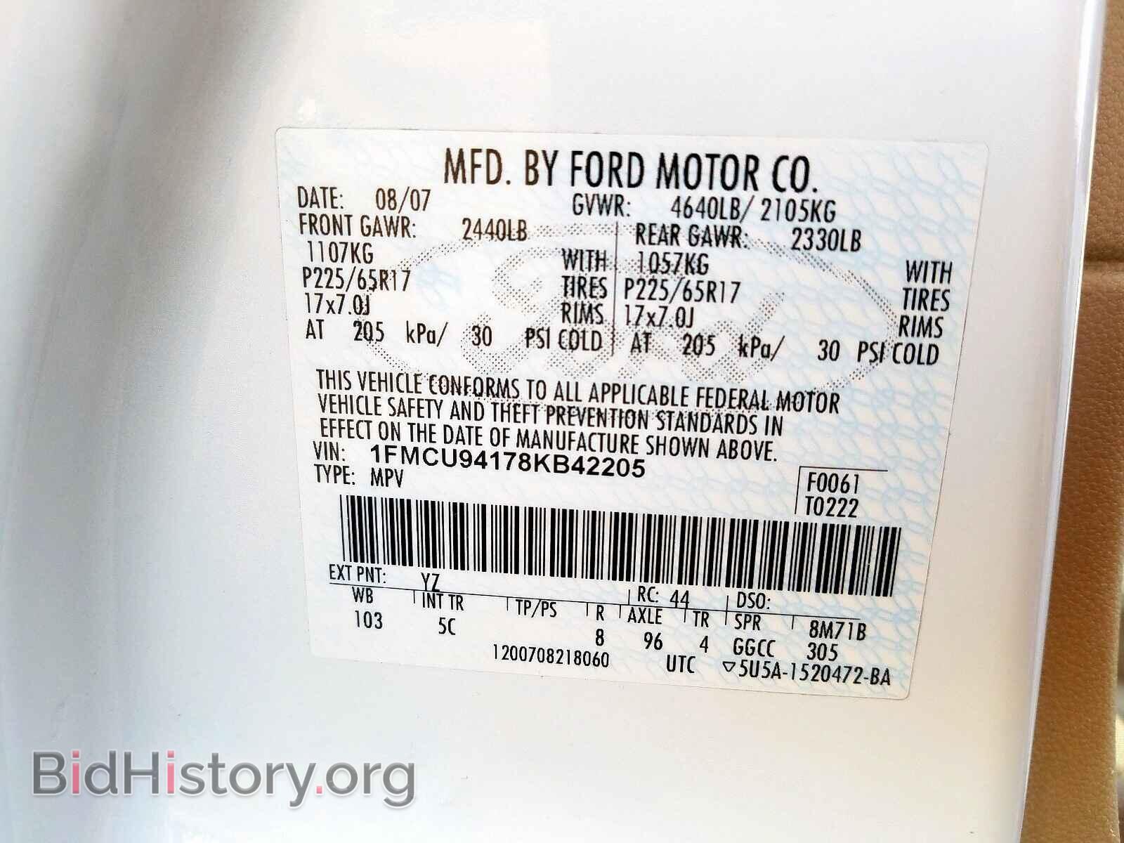 2008 FORD ESCAPE - VIN: 1FMCU94178KB42205 - Фото 10