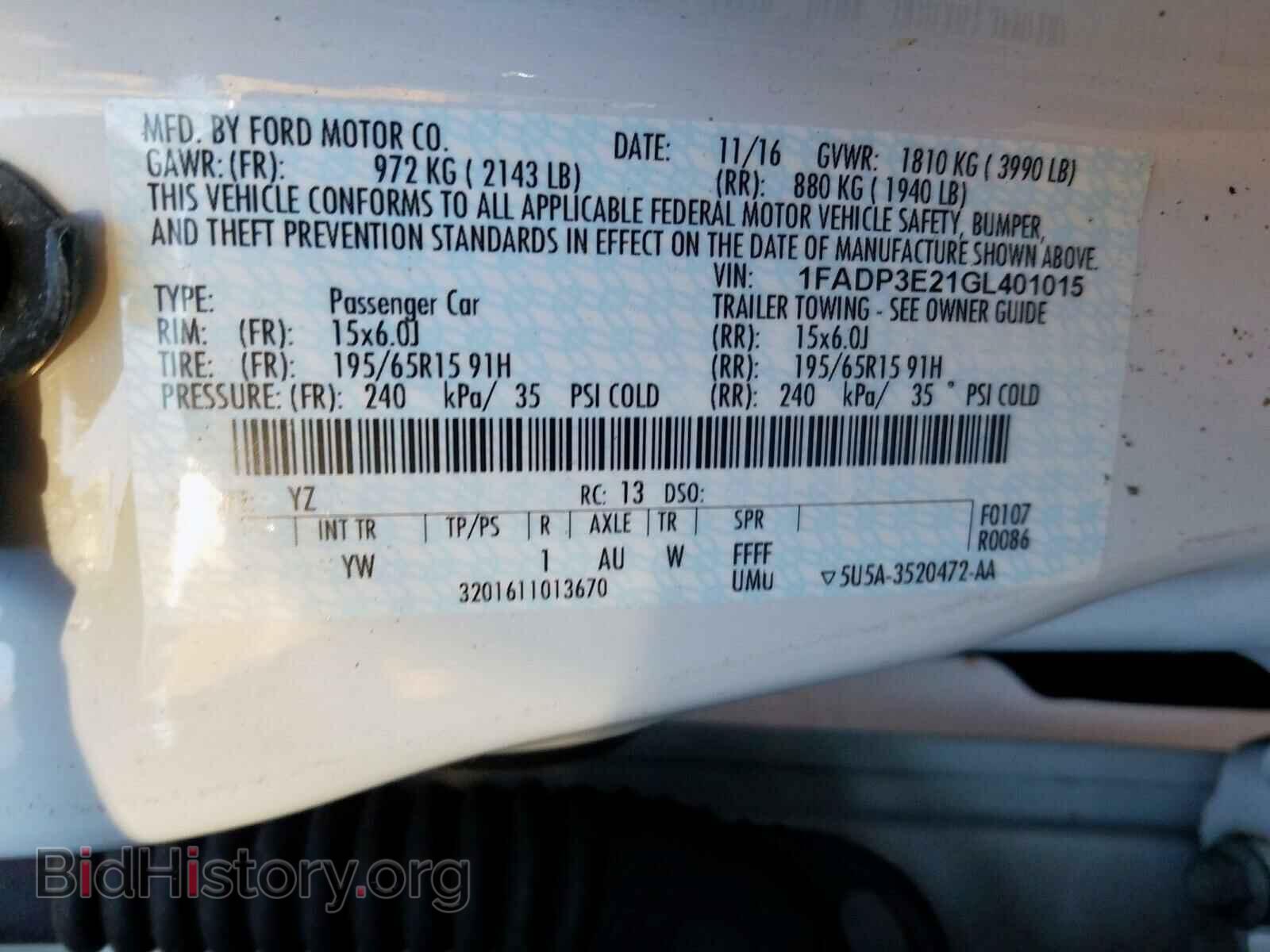 2016 FORD FOCUS - VIN: 1FADP3E21GL401015 - Фото 10