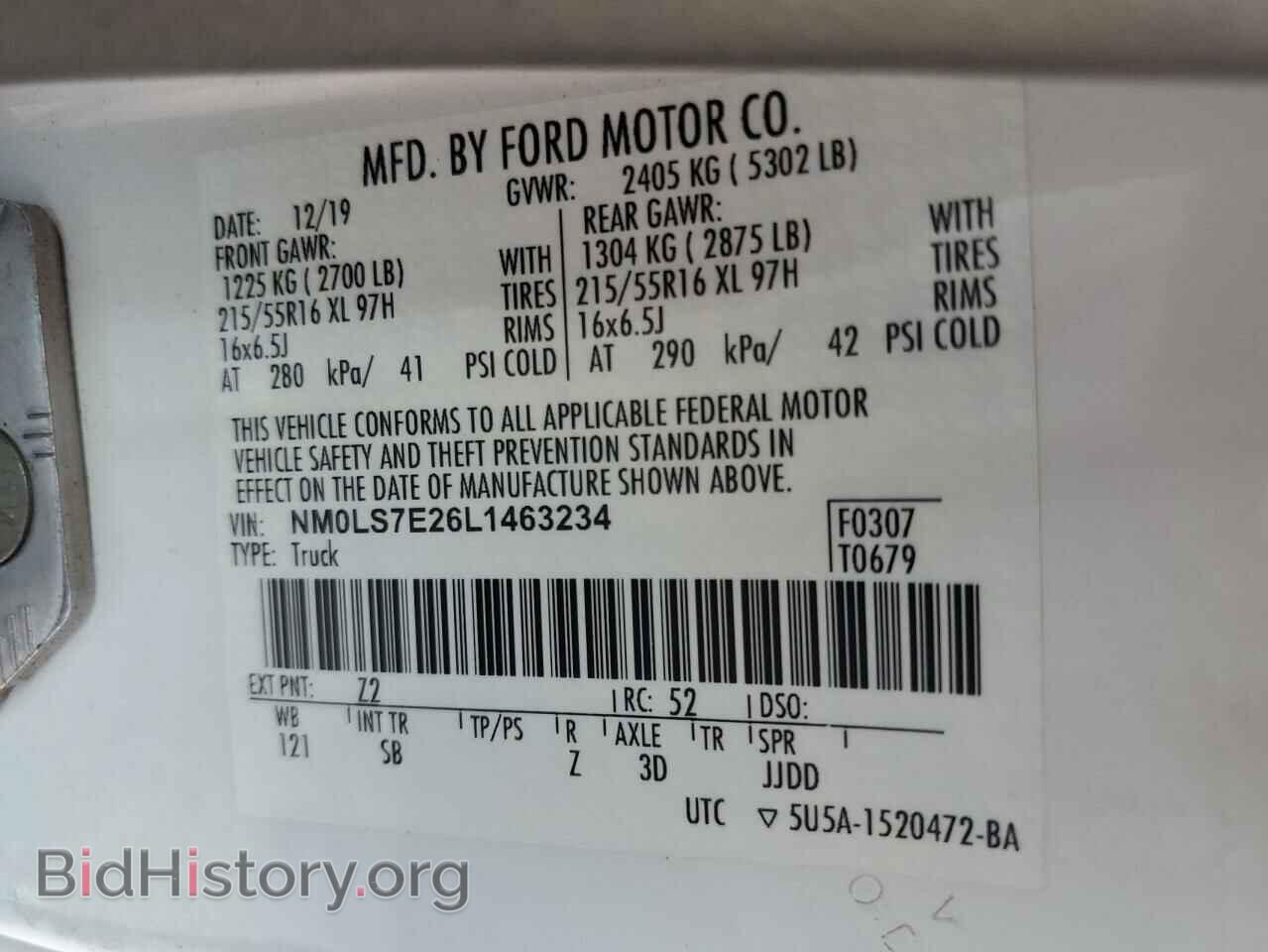 2020 FORD TRANSIT - VIN: NM0LS7E26L1463234 - Фото 13