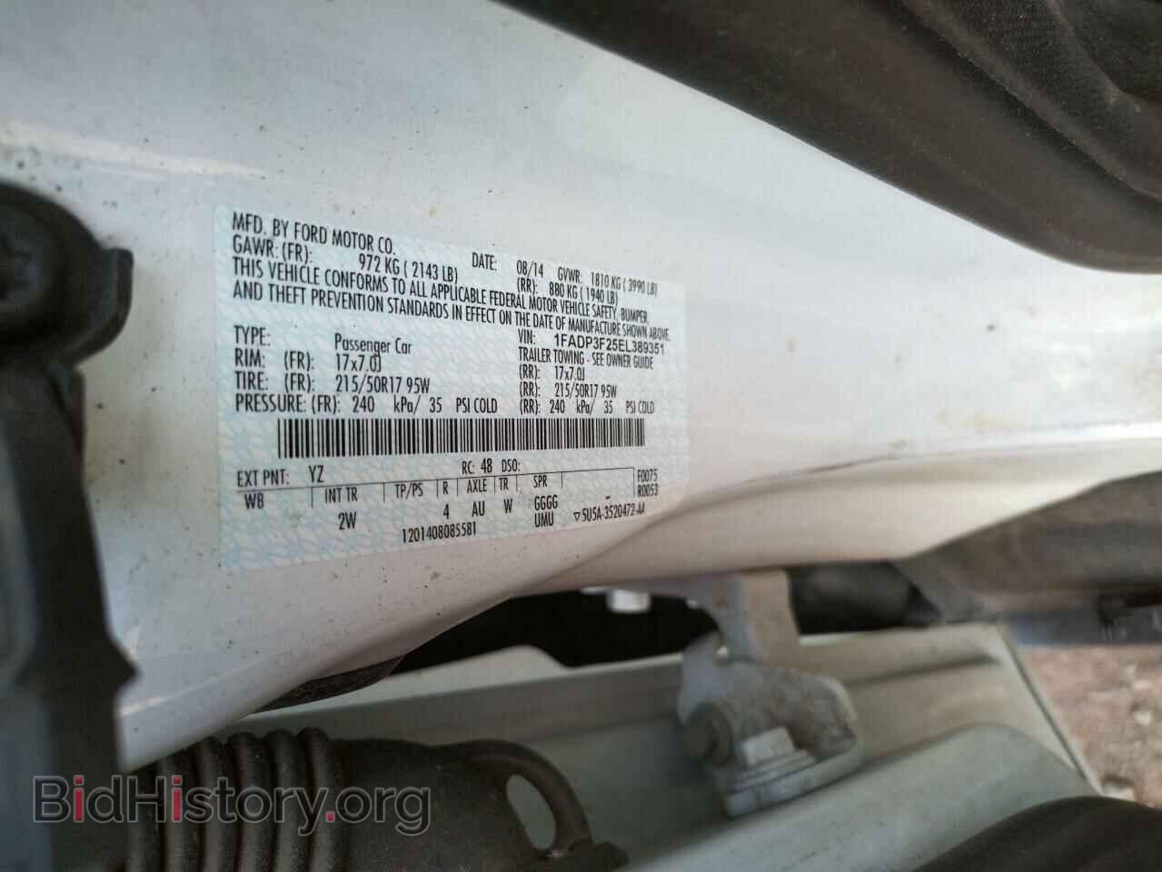 2014 FORD FOCUS - VIN: 1FADP3F25EL389351 - Фото 10