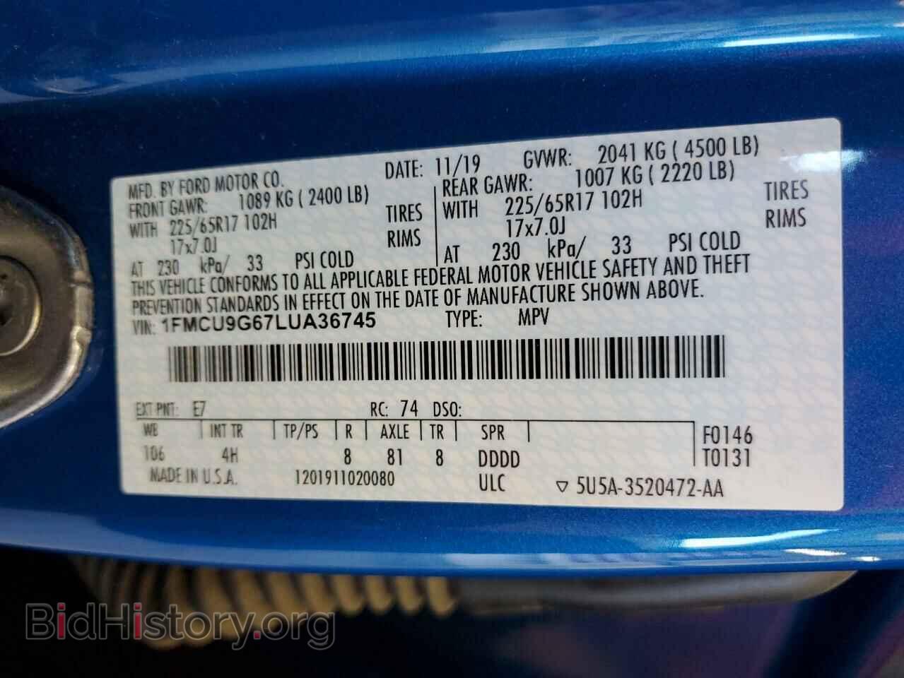 2020 FORD ESCAPE - VIN: 1FMCU9G67LUA36745 - Фото 13