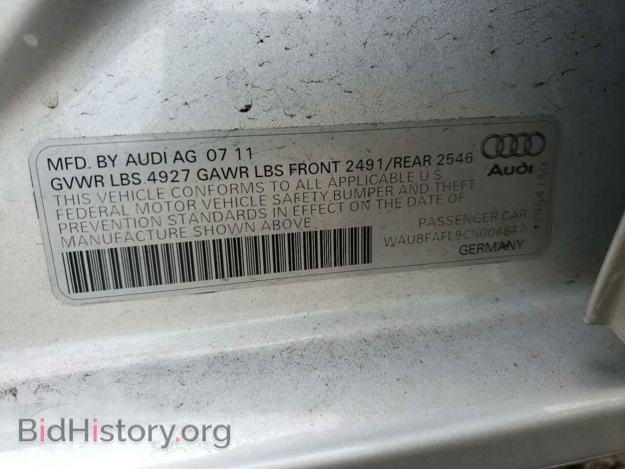 2012 AUDI A4 - VIN: WAUBFAFL9CN004647 - Фото 10
