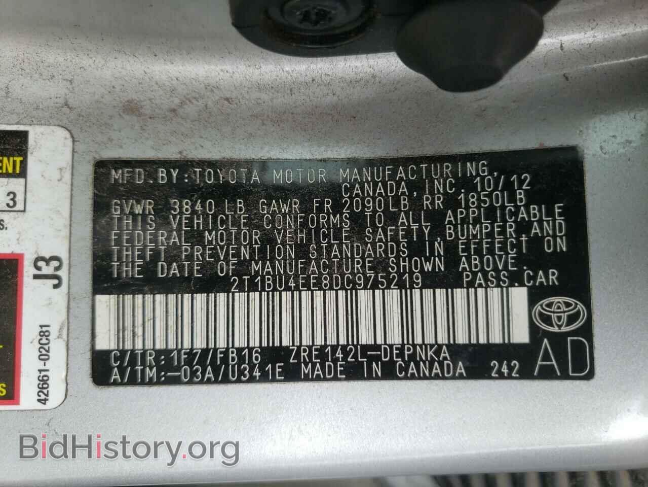2013 TOYOTA COROLLA - VIN: 2T1BU4EE8DC975219 - Фото 10