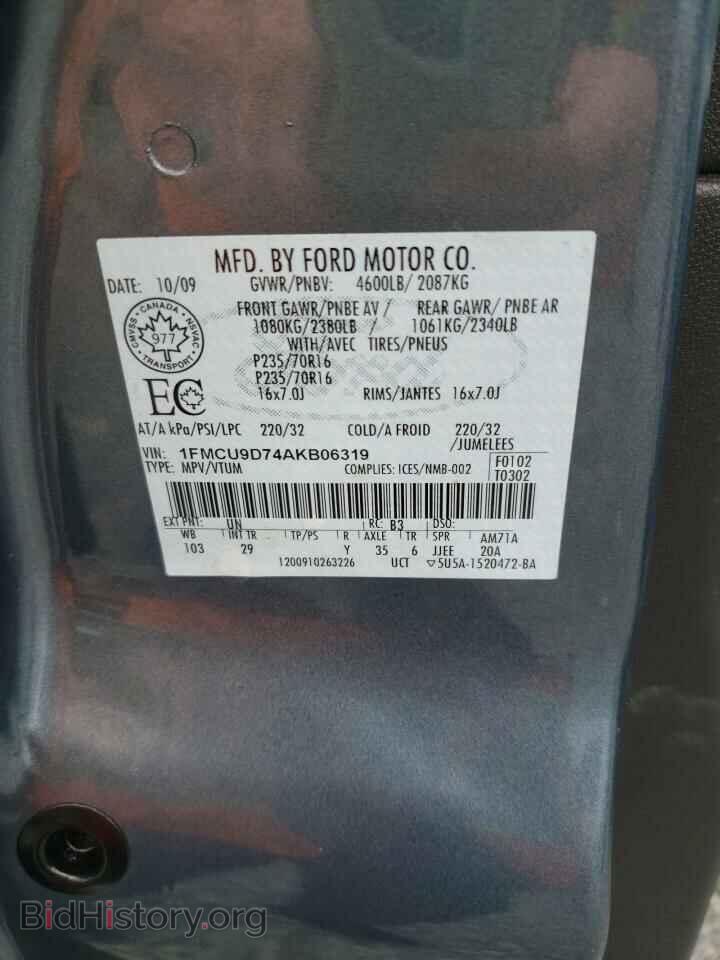 2010 FORD ESCAPE - VIN: 1FMCU9D74AKB06319 - Фото 10