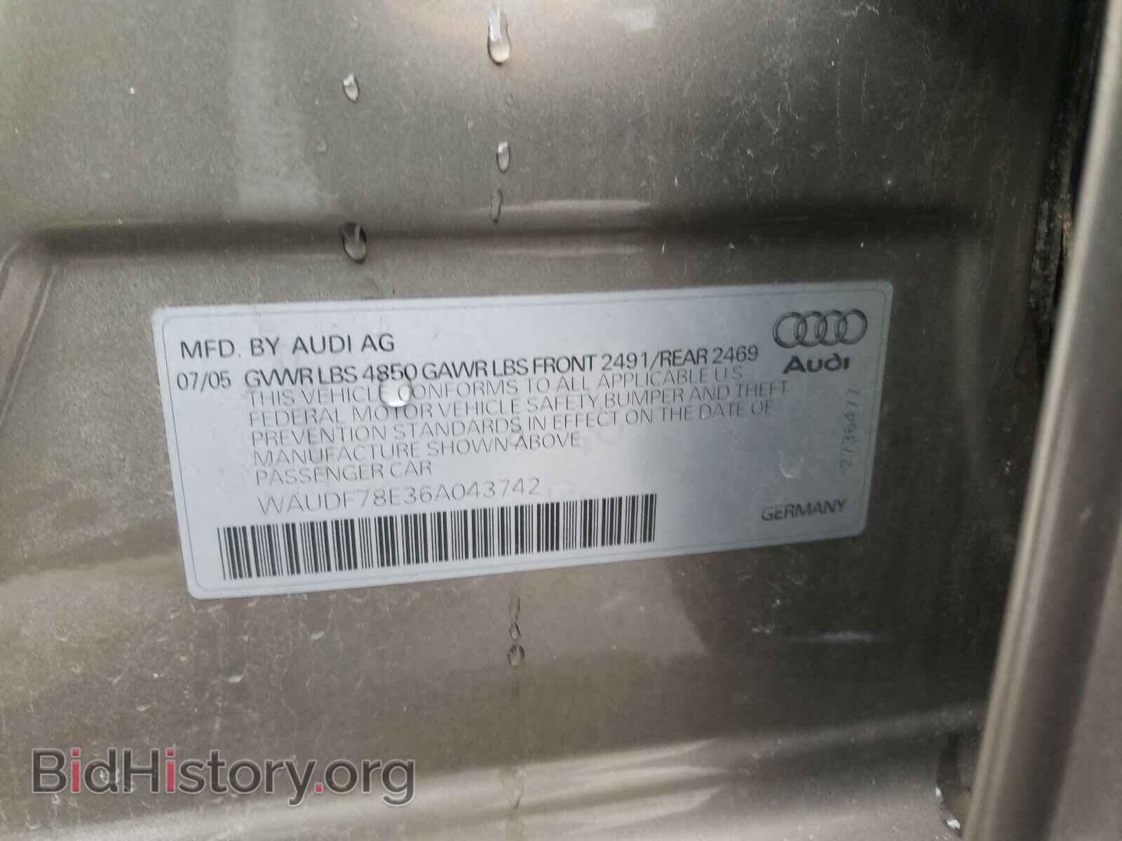 2006 AUDI A4 - VIN: WAUDF78E36A043742 - Фото 10