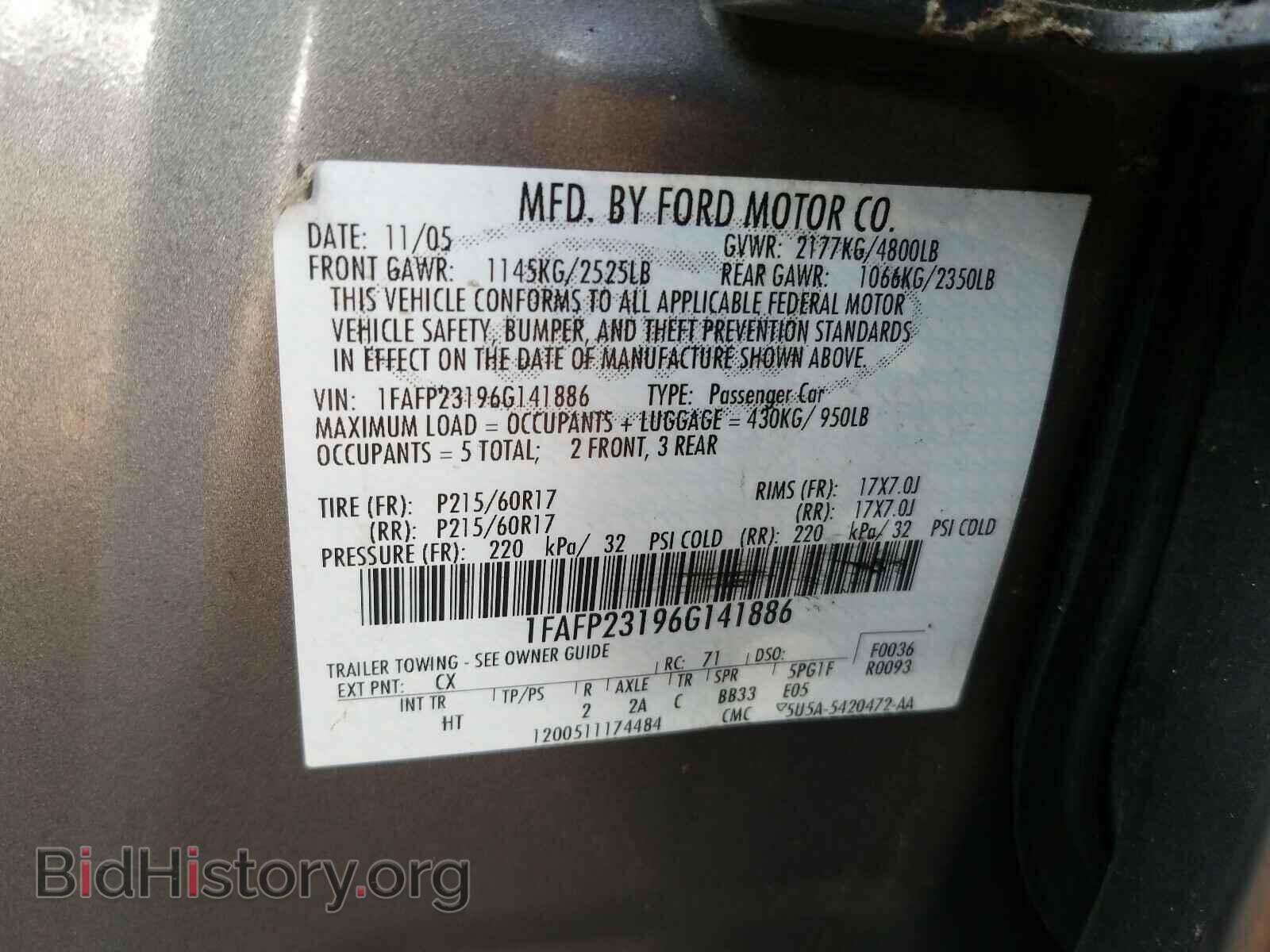 2006 FORD FIVE HUNDR - VIN: 1FAFP23196G141886 - Фото 10