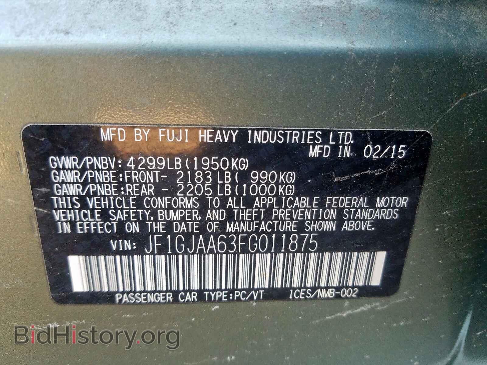 2015 SUBARU IMPREZA - VIN: JF1GJAA63FG011875 - Фото 10