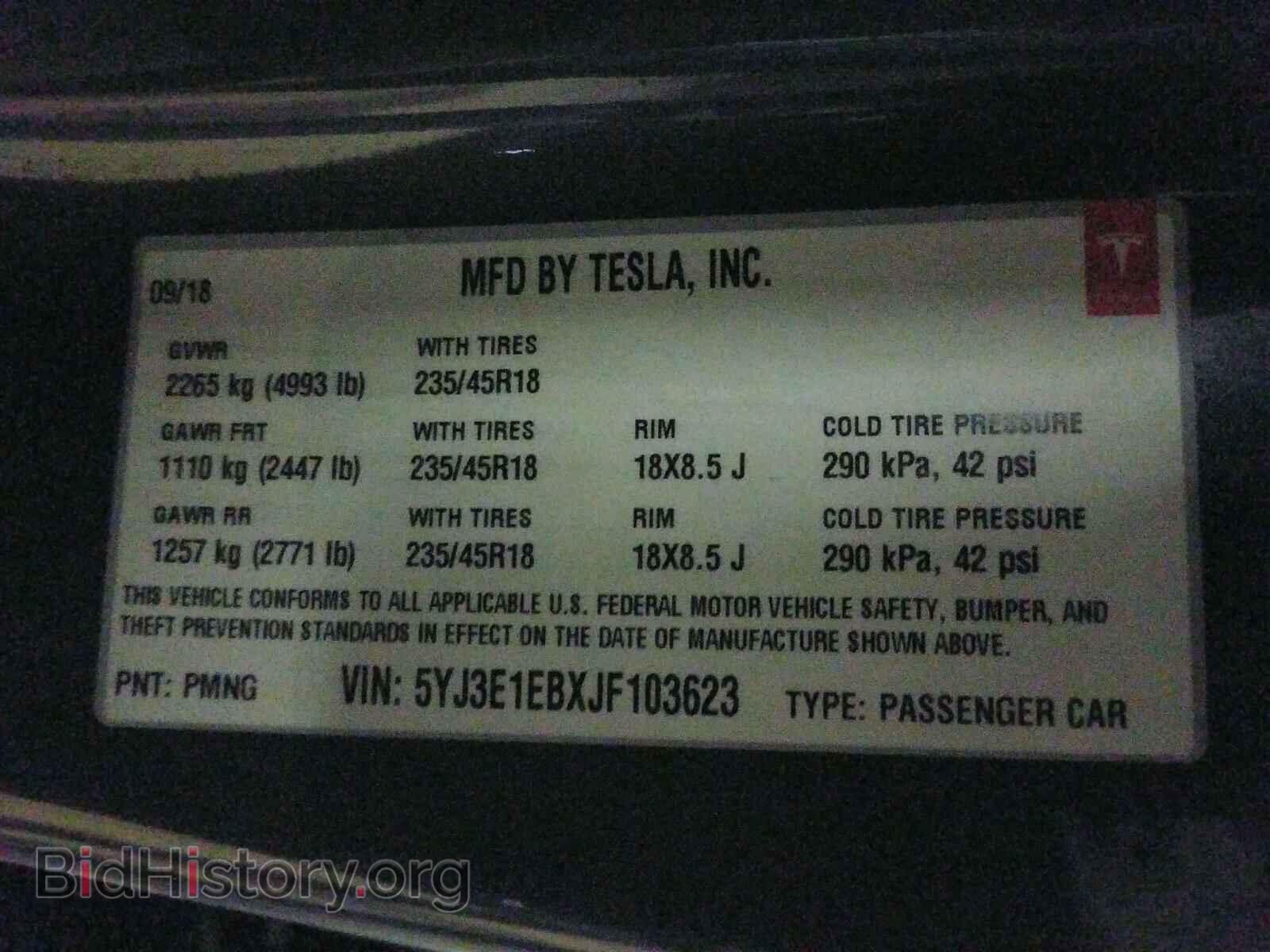 2018 TESLA MODEL 3 - VIN: 5YJ3E1EBXJF103623 - Фото 10