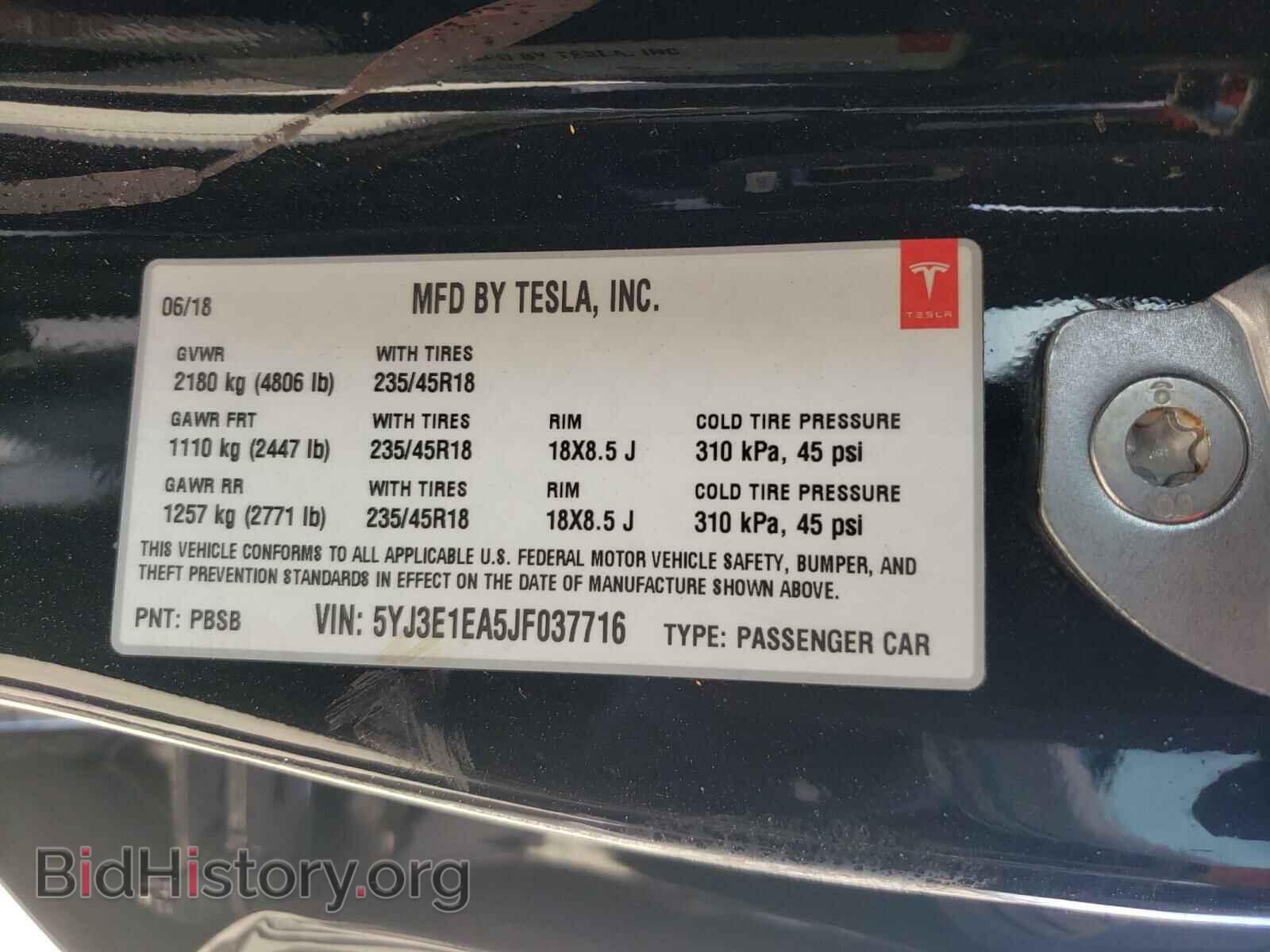 2018 TESLA MODEL 3 - VIN: 5YJ3E1EA5JF037716 - Фото 10