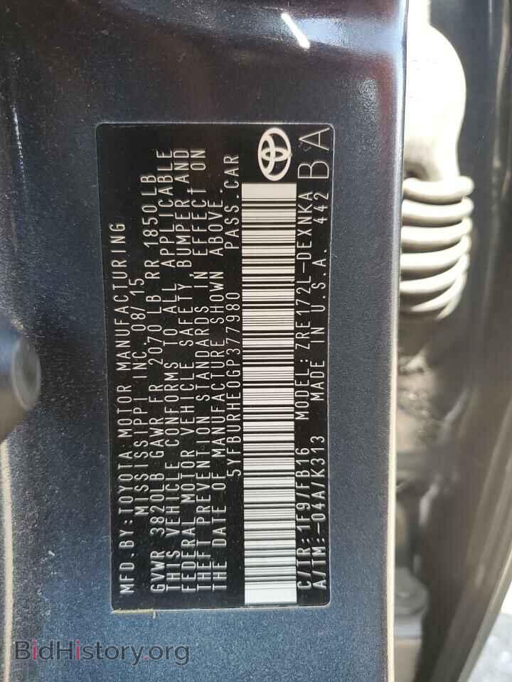 2016 TOYOTA COROLLA - VIN: 5YFBURHE0GP377980 - Фото 13