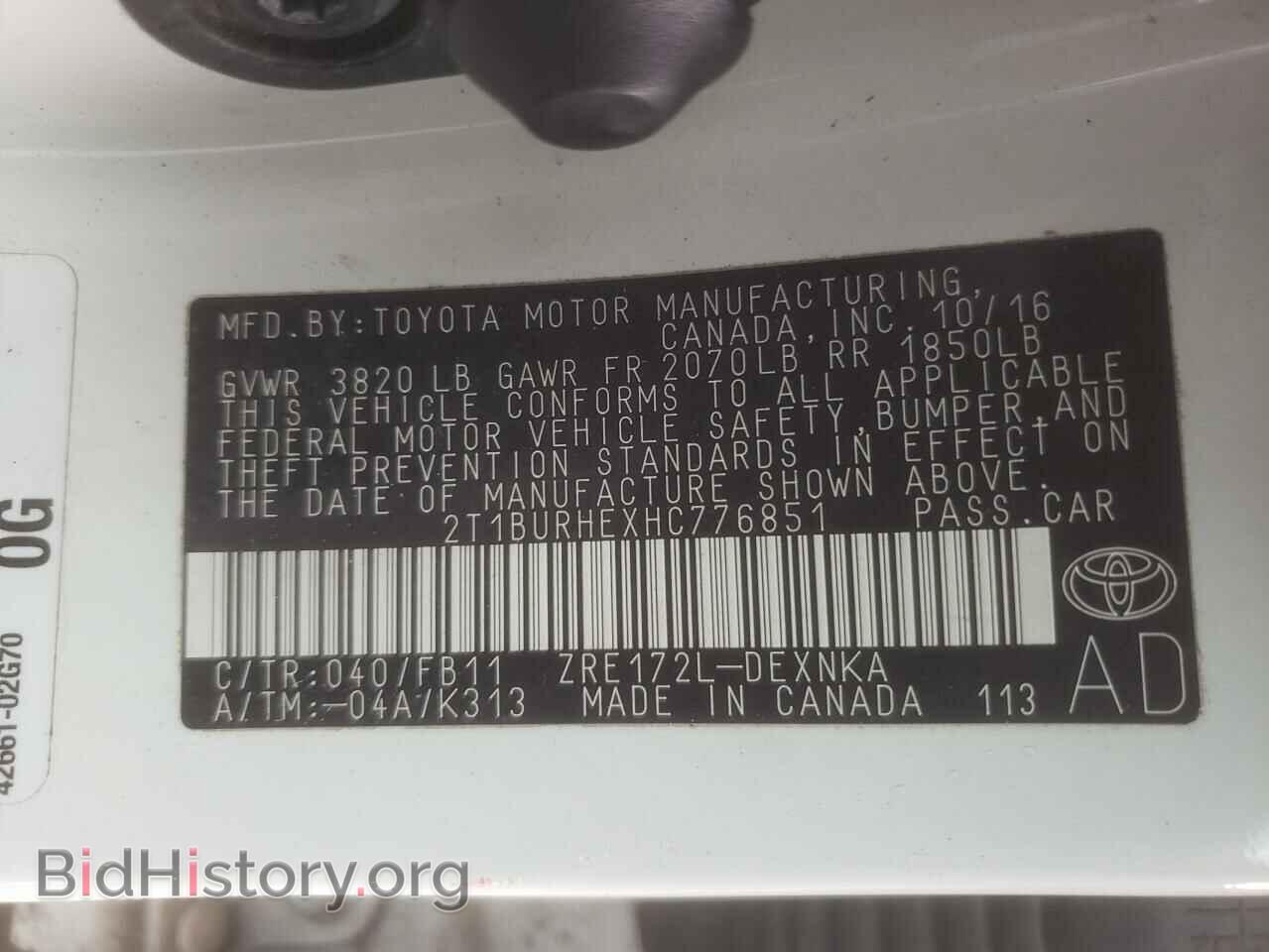 2017 TOYOTA COROLLA - VIN: 2T1BURHEXHC776851 - Фото 10