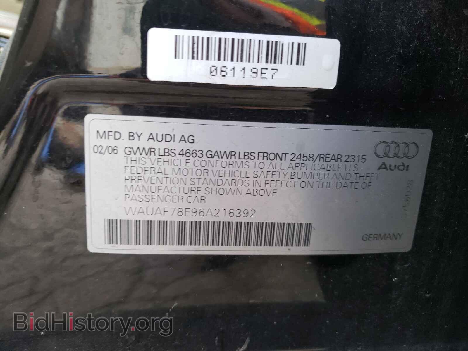 2006 AUDI A4 - VIN: WAUAF78E96A216392 - Фото 10