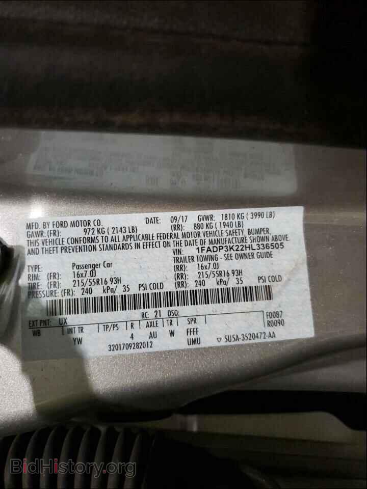 2017 FORD FOCUS - VIN: 1FADP3K22HL336505 - Фото 10