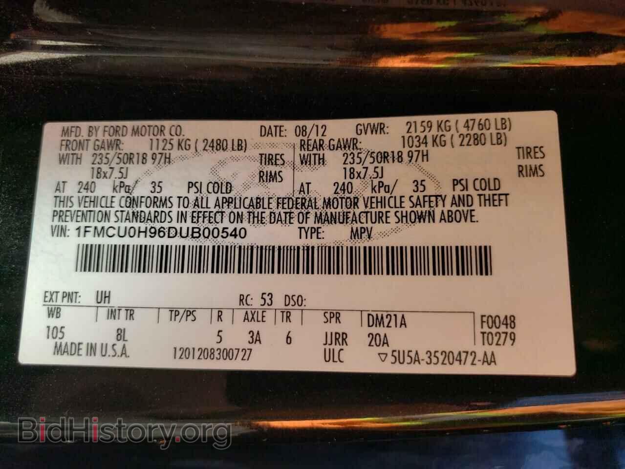 2013 FORD ESCAPE - VIN: 1FMCU0H96DUB00540 - Фото 10
