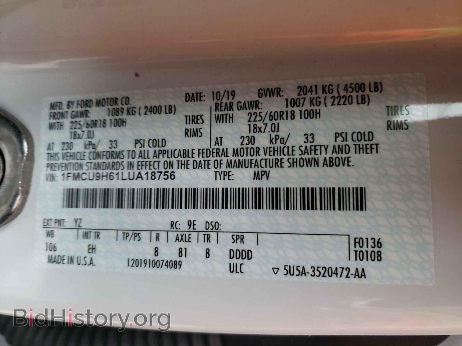 2020 FORD ESCAPE - VIN: 1FMCU9H61LUA18756 - Photo 10