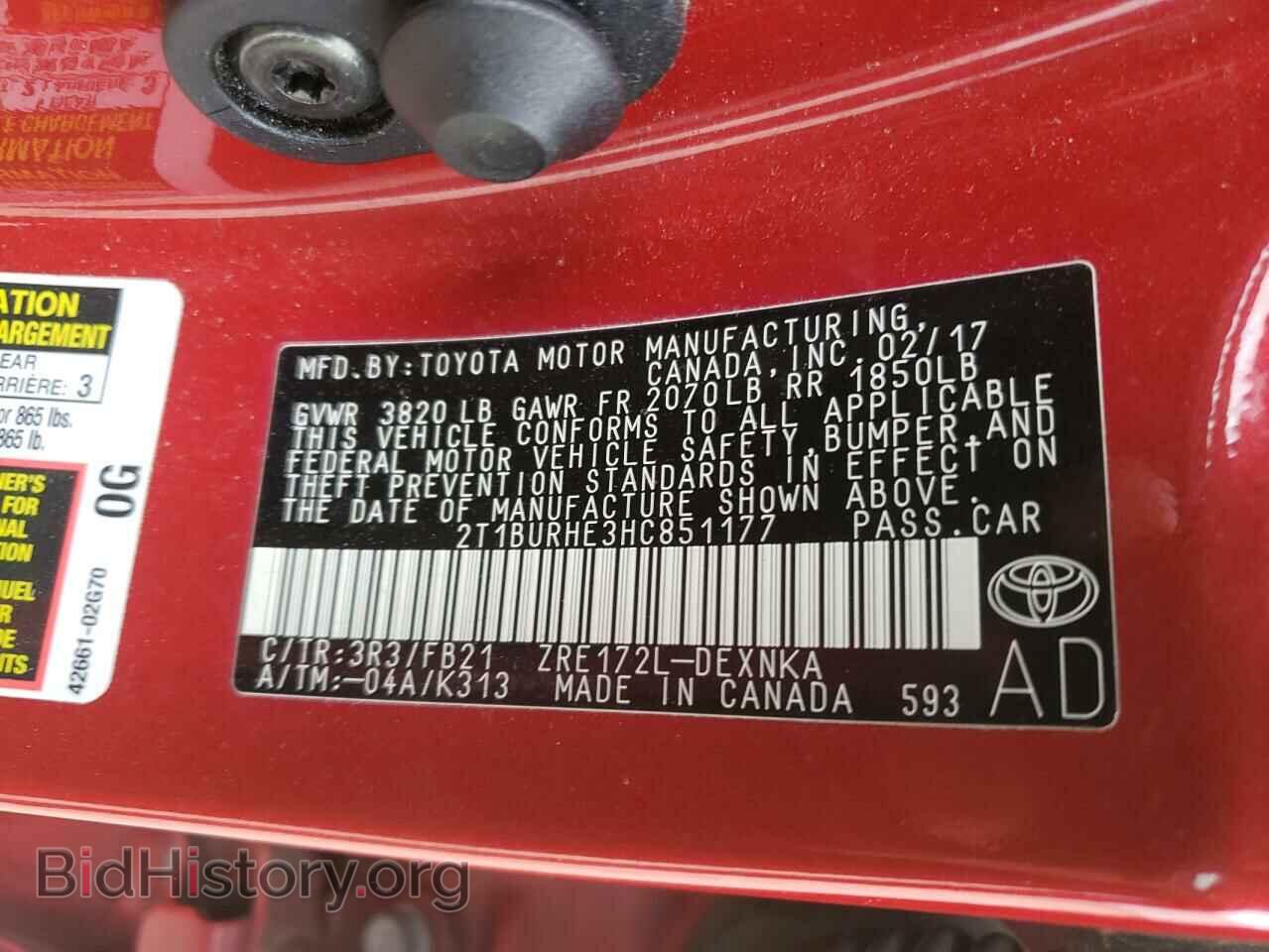 2017 TOYOTA COROLLA - VIN: 2T1BURHE3HC851177 - Фото 10