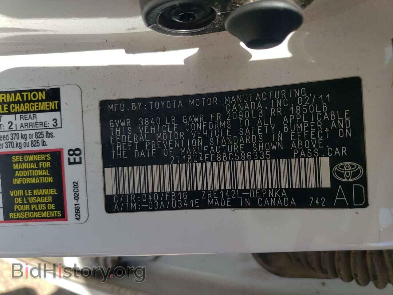 2011 TOYOTA COROLLA - VIN: 2T1BU4EE8BC586335 - Фото 10