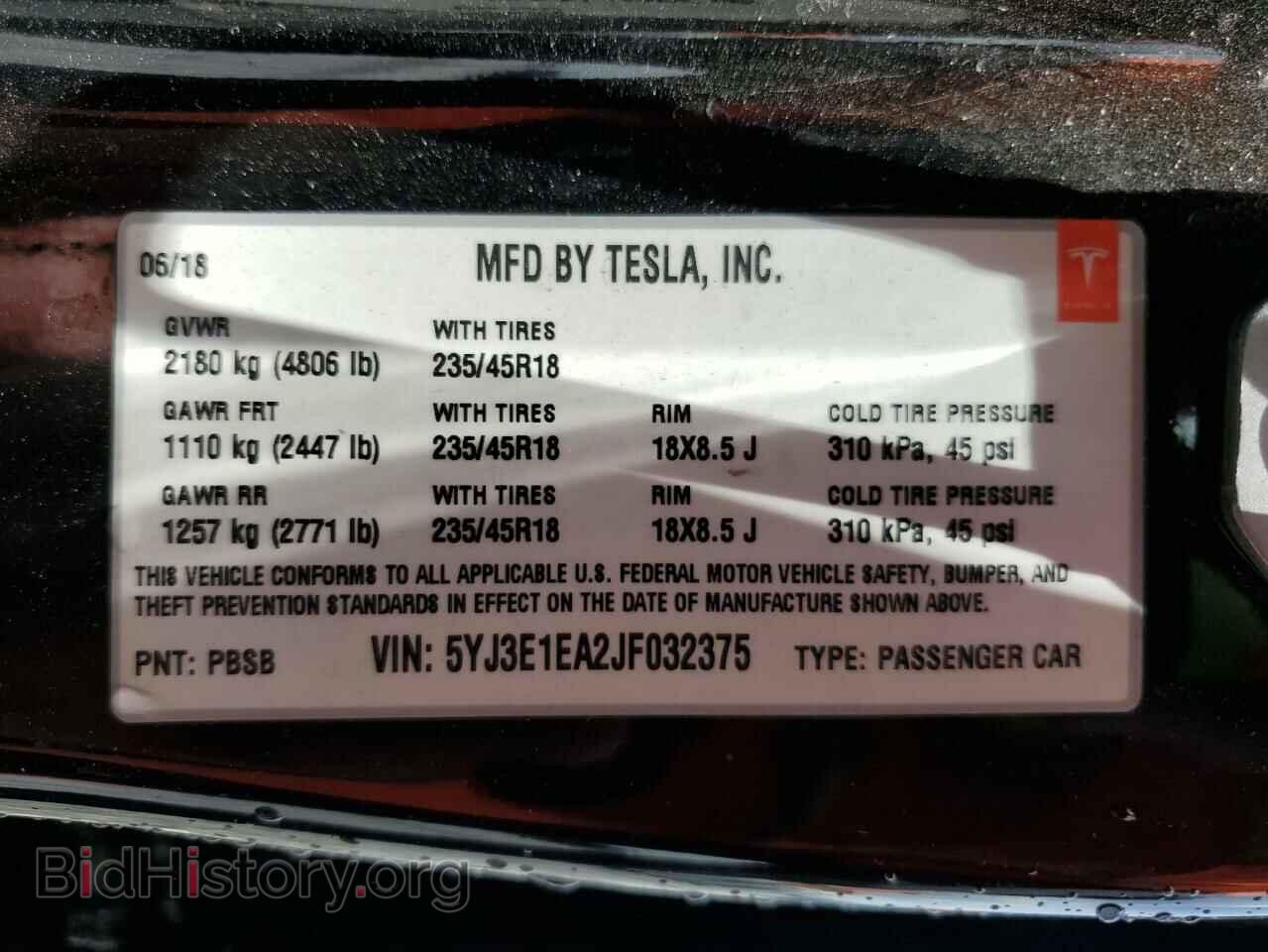 2018 TESLA MODEL 3 - VIN: 5YJ3E1EA2JF032375 - Фото 12